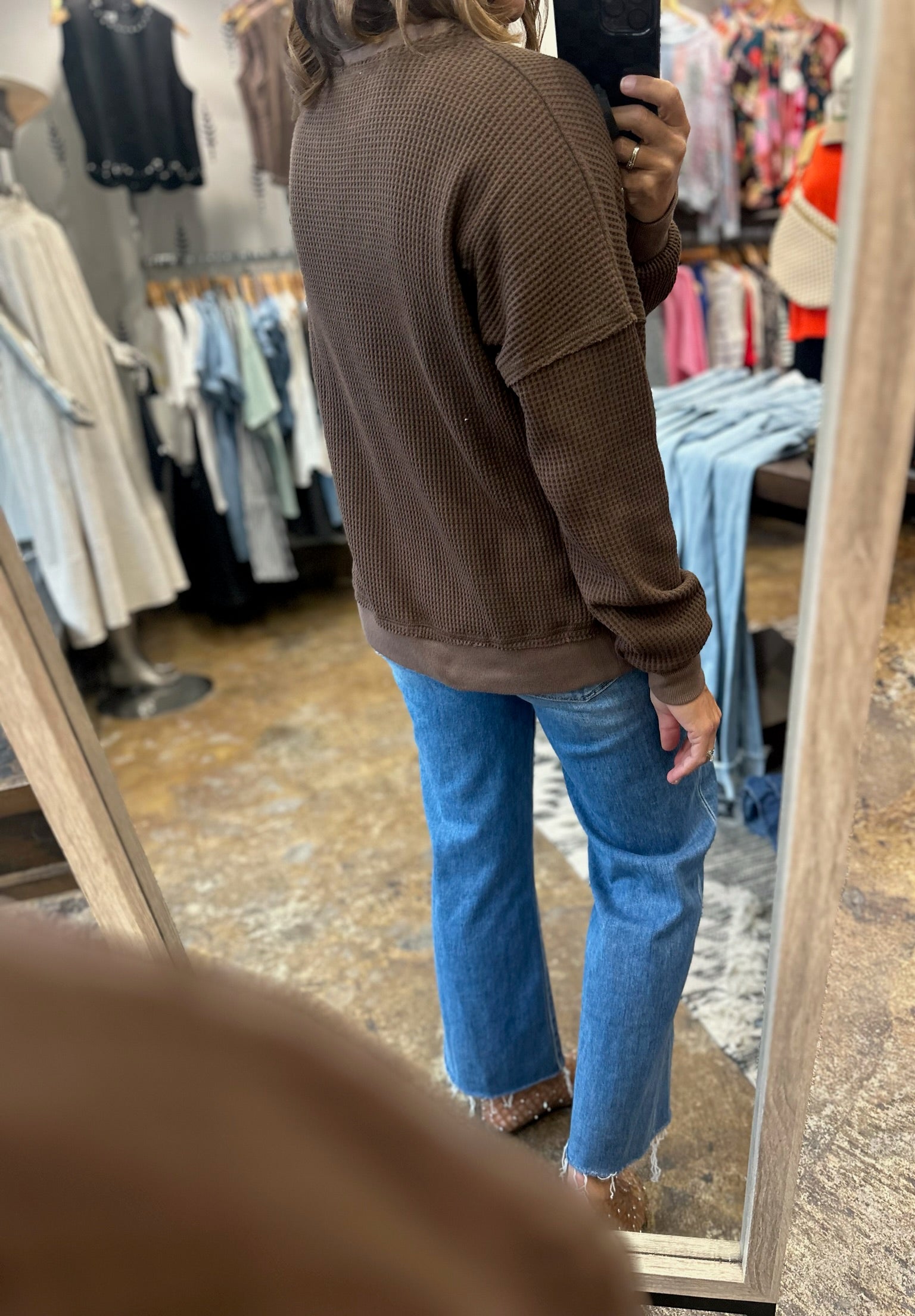 In A Fall State Waffle Long-Sleeve-Long Sleeves-Staccato-Anna Kaytes Boutique, Women's Fashion Boutique in Grinnell, Iowa