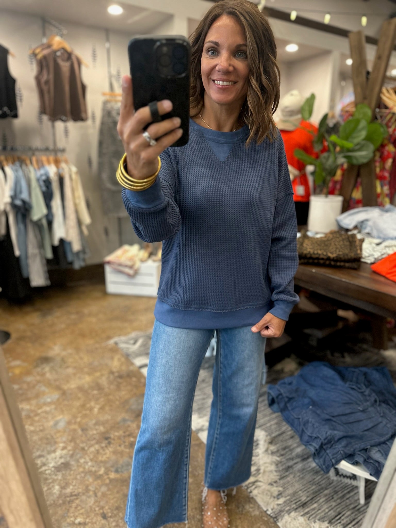 In A Fall State Waffle Long-Sleeve-Long Sleeves-Staccato-Anna Kaytes Boutique, Women's Fashion Boutique in Grinnell, Iowa