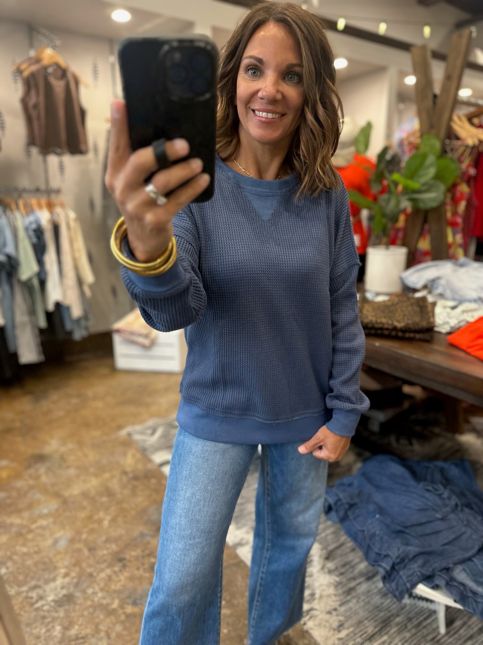 In A Fall State Waffle Long-Sleeve-Long Sleeves-Staccato-Anna Kaytes Boutique, Women's Fashion Boutique in Grinnell, Iowa