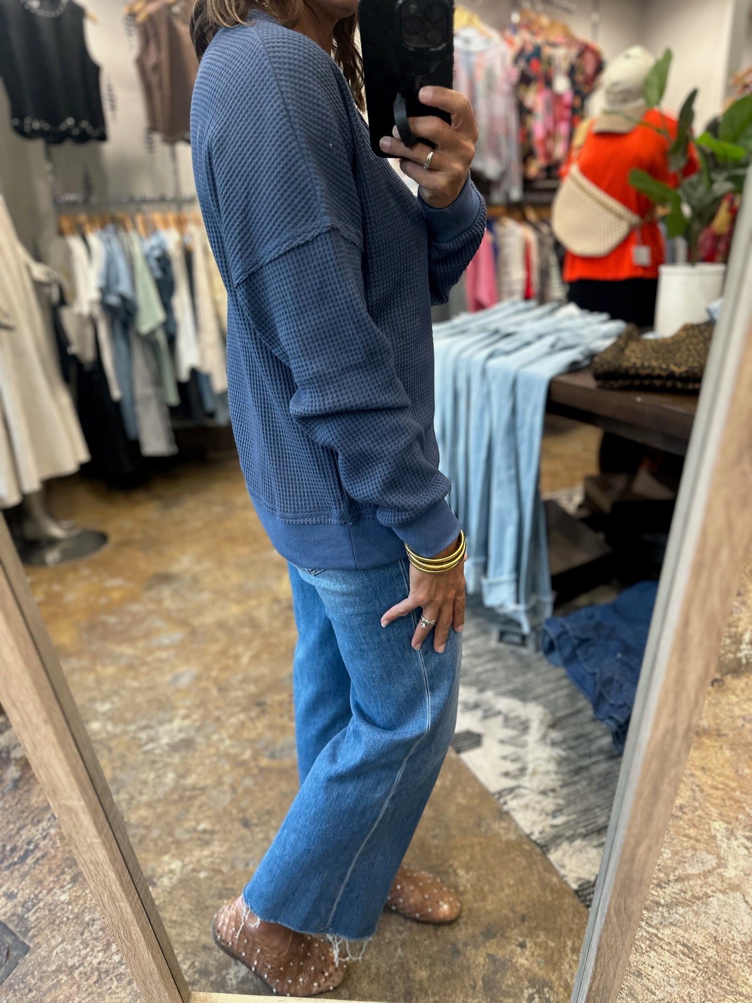 In A Fall State Waffle Long-Sleeve-Long Sleeves-Staccato-Anna Kaytes Boutique, Women's Fashion Boutique in Grinnell, Iowa