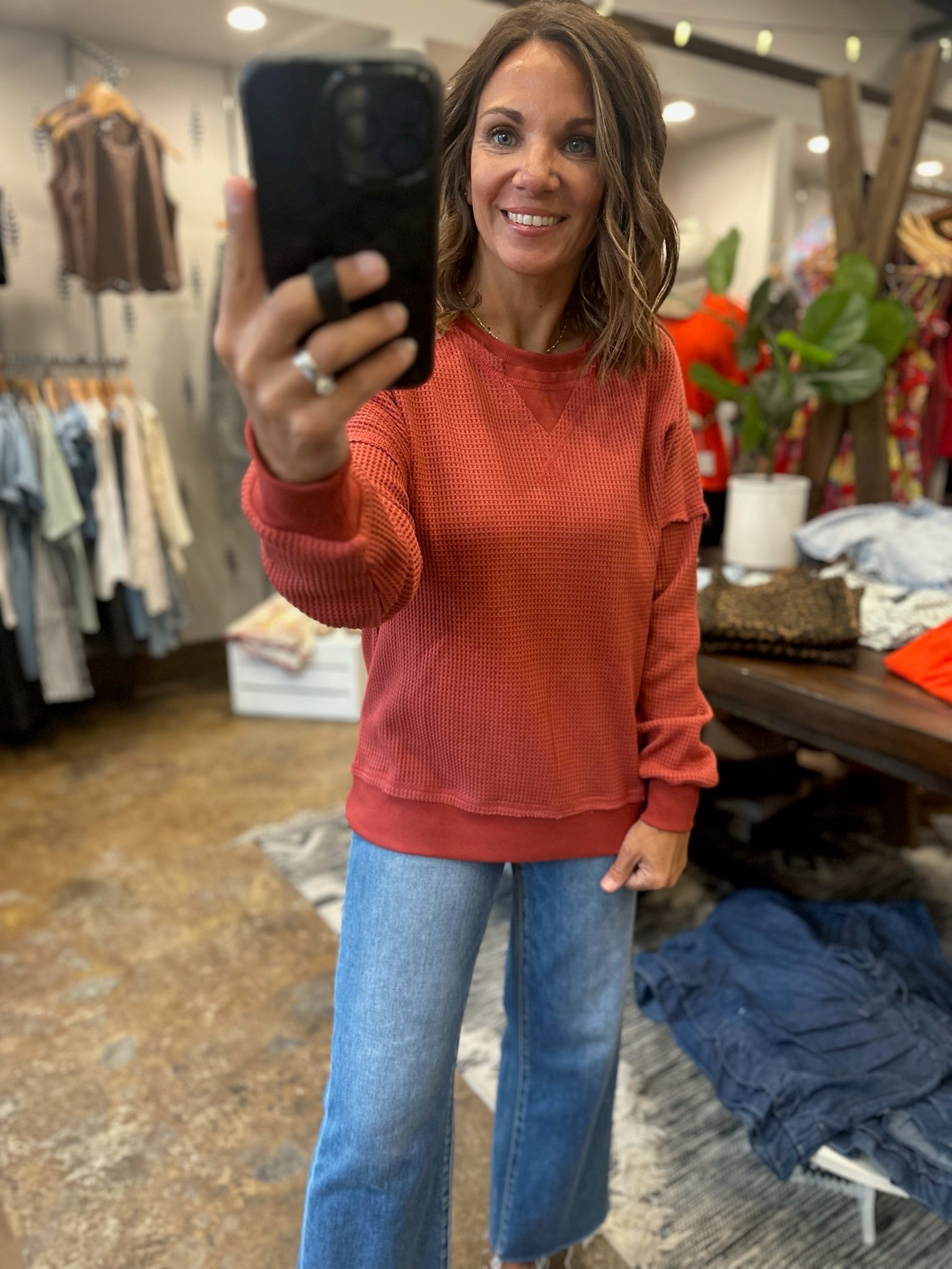 In A Fall State Waffle Long-Sleeve-Long Sleeves-Staccato-Anna Kaytes Boutique, Women's Fashion Boutique in Grinnell, Iowa