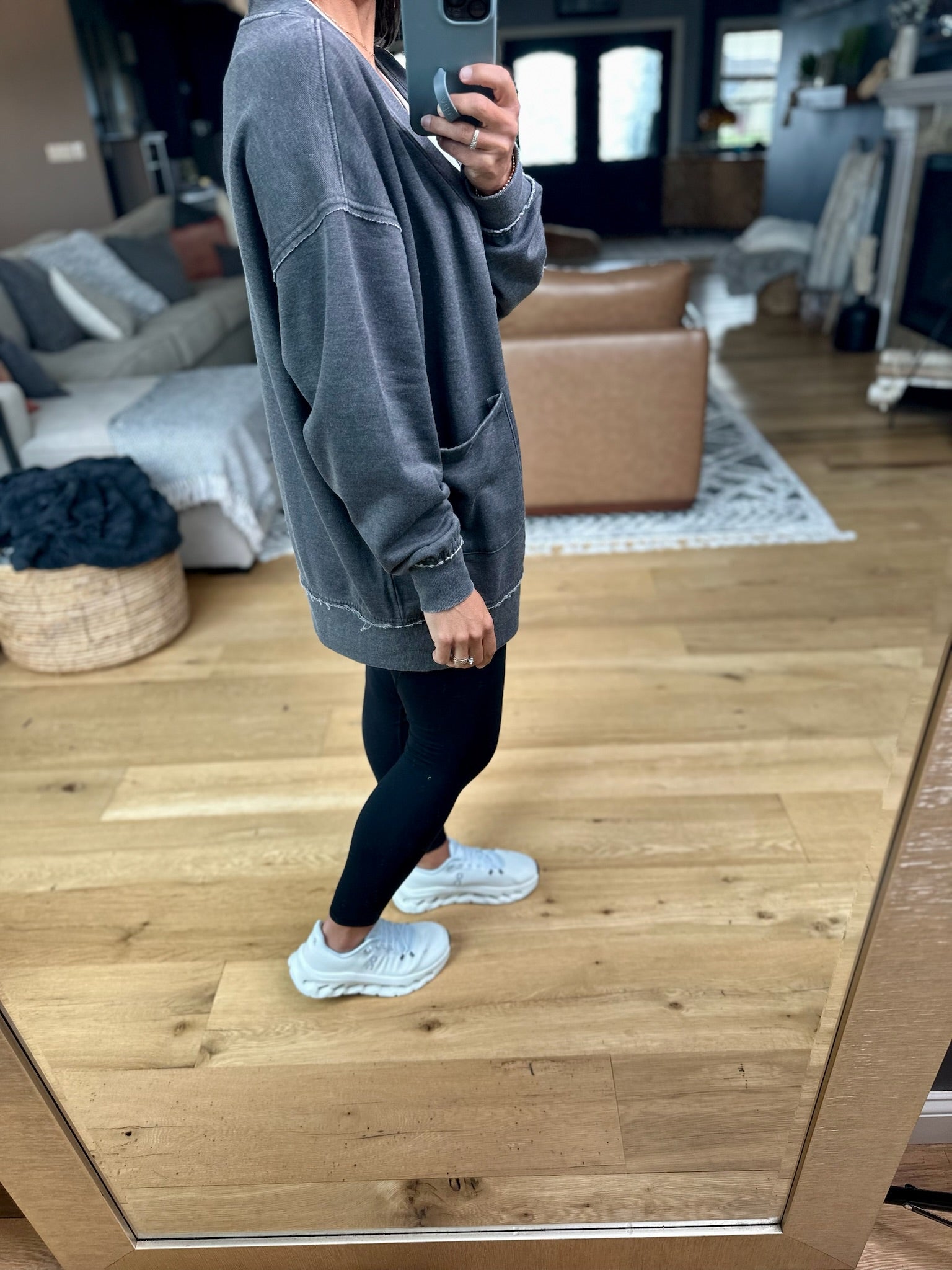 Heading Out Sweatshirt Cardigan-Mono B-Anna Kaytes Boutique, Women's Fashion Boutique in Grinnell, Iowa