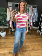 Along Those Lines Striped Knit Top-Short Sleeves-Entro-Anna Kaytes Boutique, Women's Fashion Boutique in Grinnell, Iowa