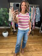 Along Those Lines Striped Knit Top-Short Sleeves-Entro-Anna Kaytes Boutique, Women's Fashion Boutique in Grinnell, Iowa