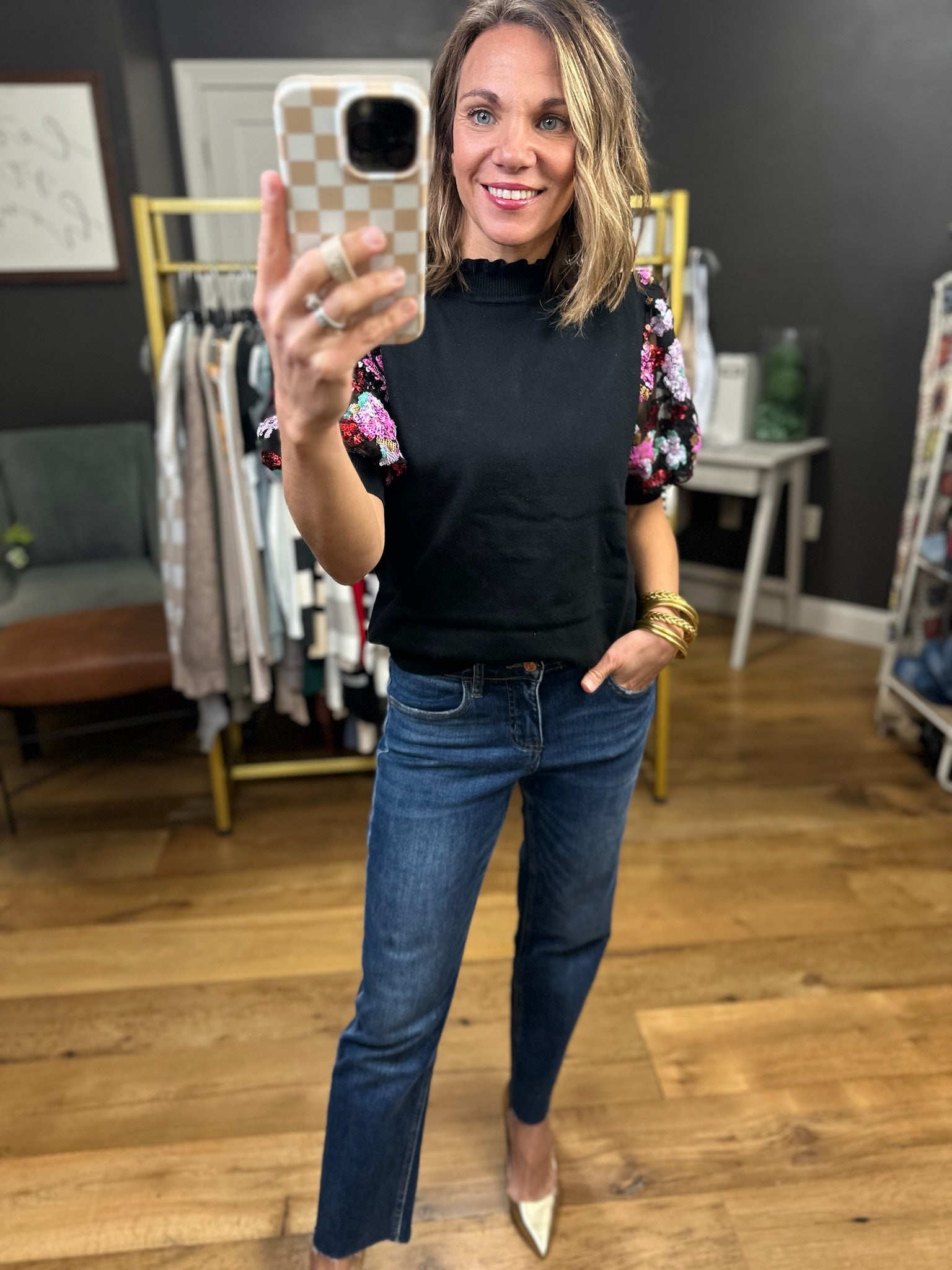 Just Enough Sequin Statement Top - Black-Jodifl-Anna Kaytes Boutique, Women's Fashion Boutique in Grinnell, Iowa