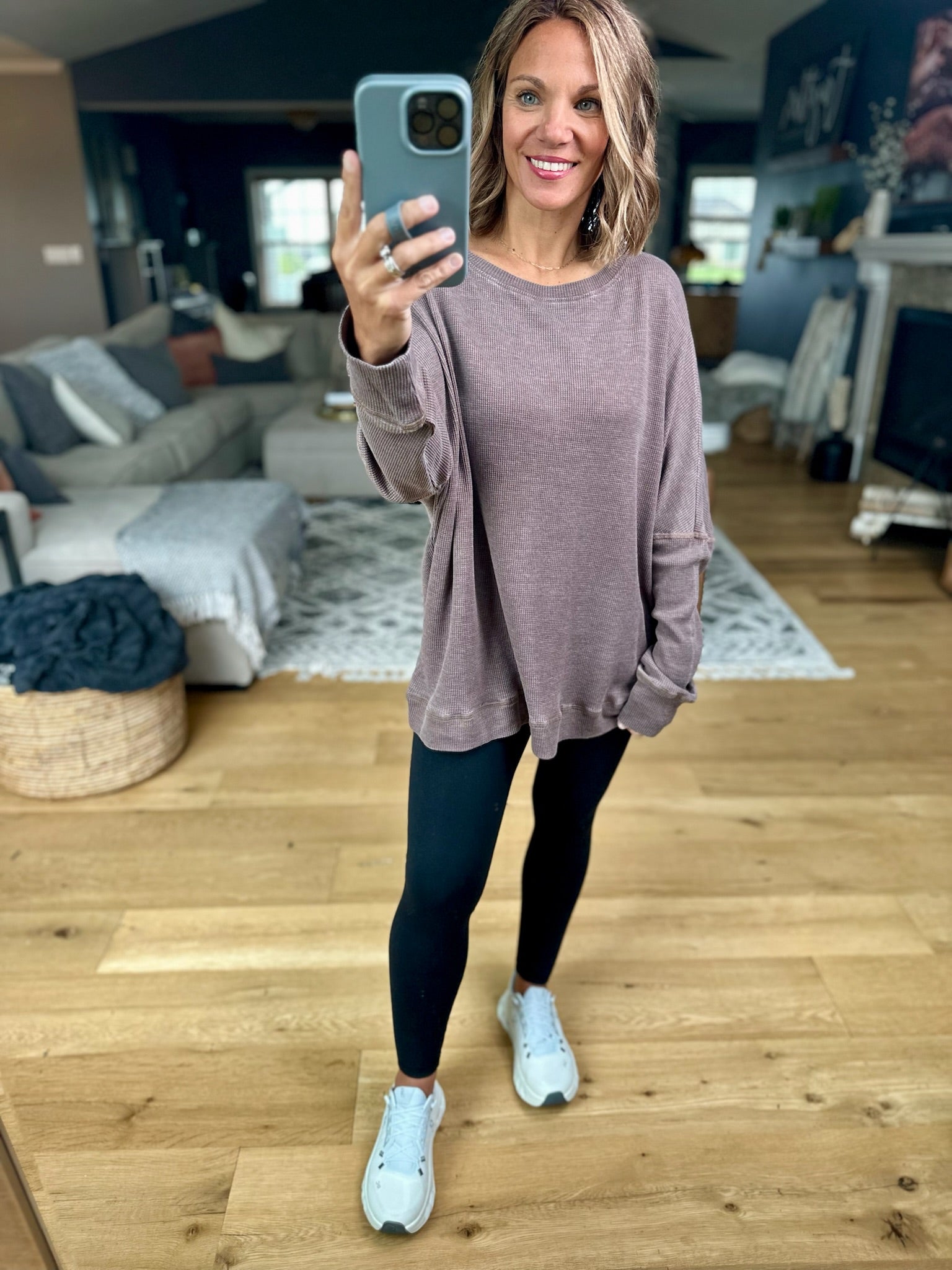 Make It Happen Waffle Long Sleeve Top-Mono B-Anna Kaytes Boutique, Women's Fashion Boutique in Grinnell, Iowa