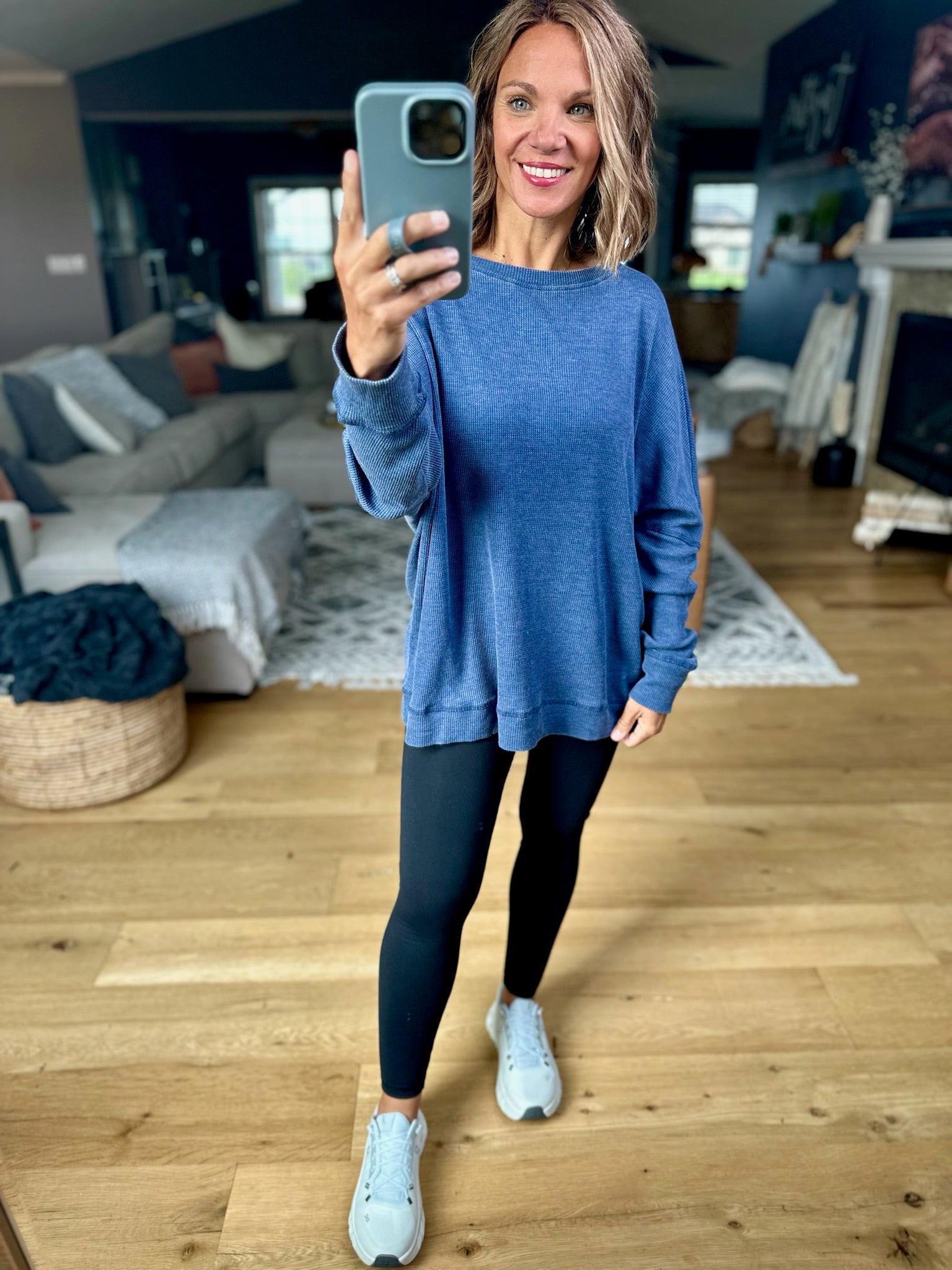 Make It Happen Waffle Long Sleeve Top-Mono B-Anna Kaytes Boutique, Women's Fashion Boutique in Grinnell, Iowa