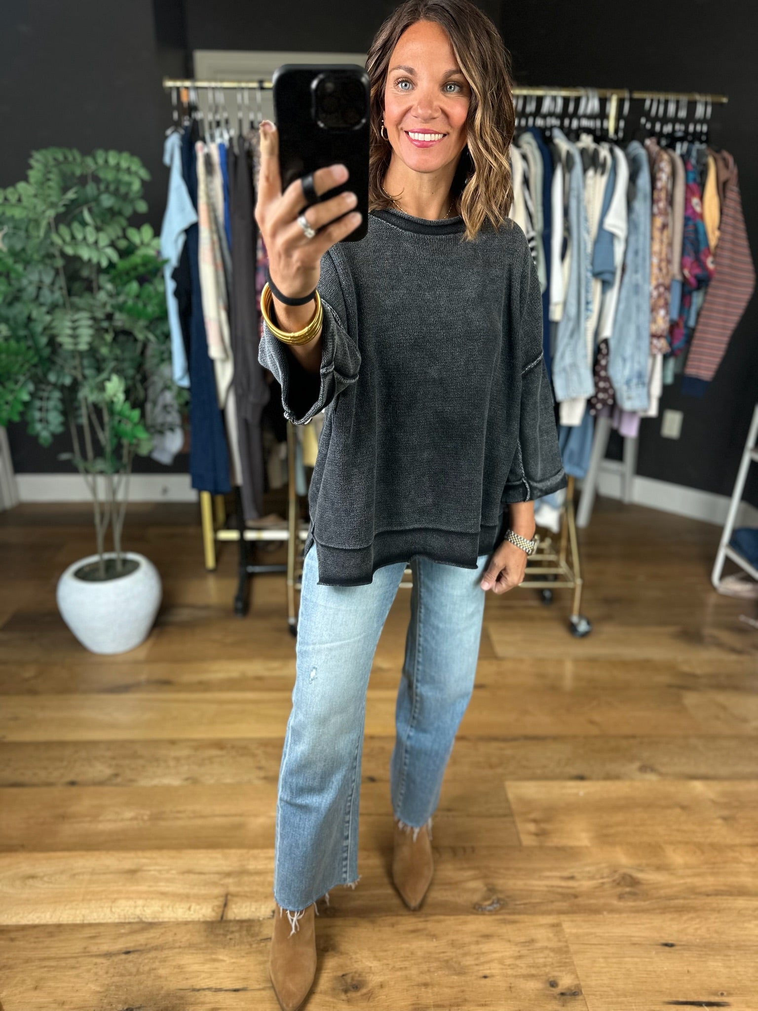 By Midnight Raw Hem Dolman Sweater-Sweaters-Blu Pepper-Anna Kaytes Boutique, Women's Fashion Boutique in Grinnell, Iowa