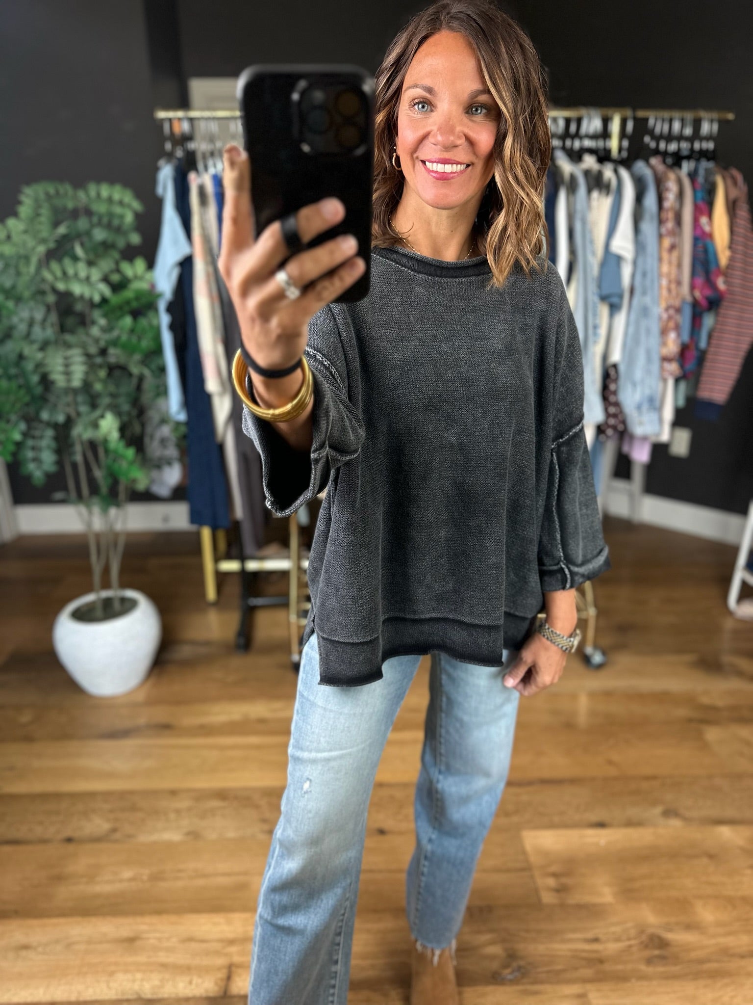 By Midnight Raw Hem Dolman Sweater-Sweaters-Blu Pepper-Anna Kaytes Boutique, Women's Fashion Boutique in Grinnell, Iowa