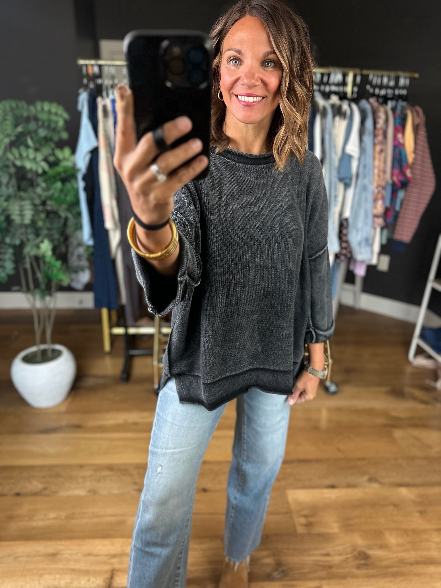 By Midnight Raw Hem Dolman Sweater-Sweaters-Blu Pepper-Anna Kaytes Boutique, Women's Fashion Boutique in Grinnell, Iowa