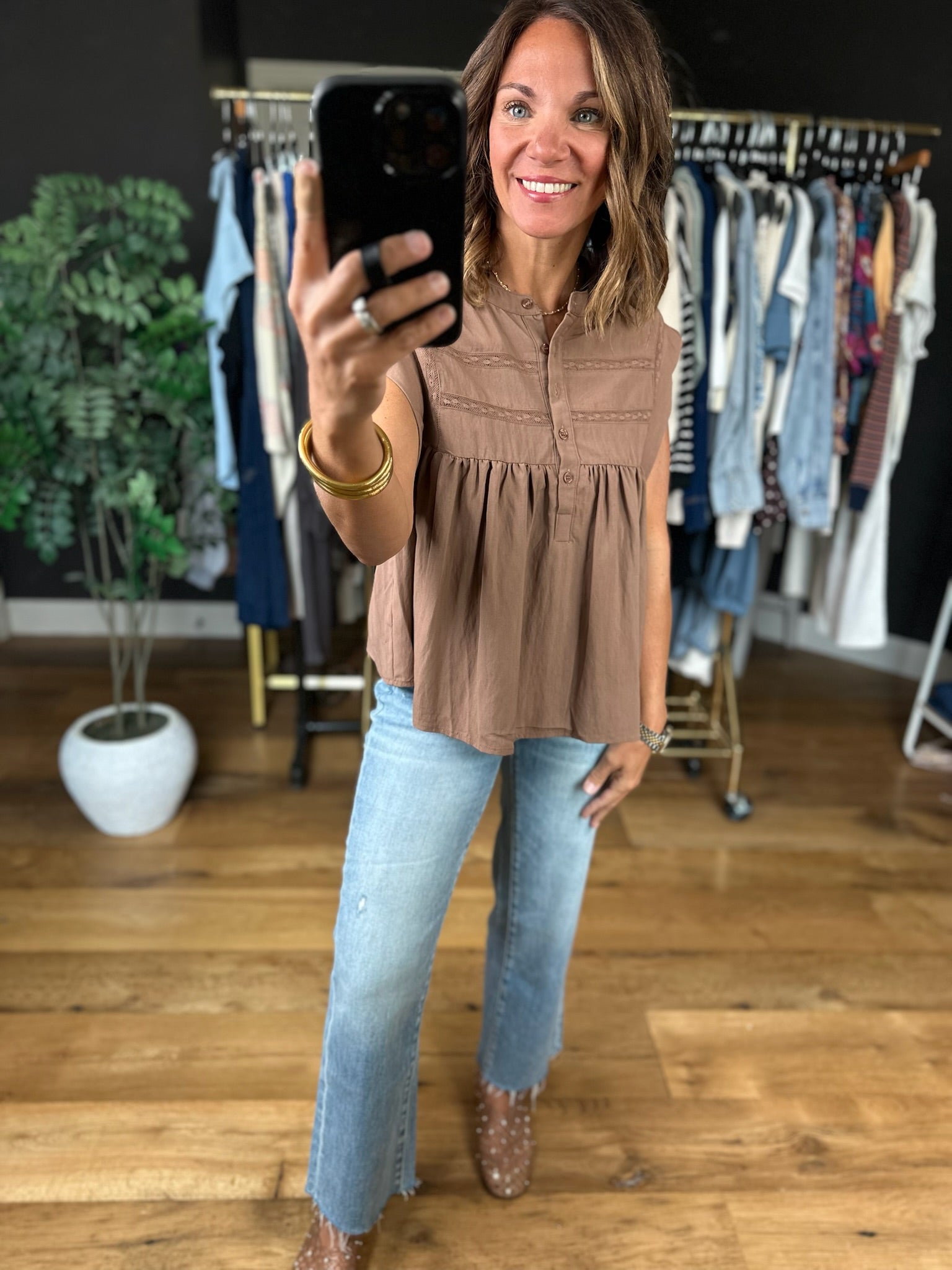 Keep The Peace Eyelet Detail Top-Short Sleeves-She & Sky-Anna Kaytes Boutique, Women's Fashion Boutique in Grinnell, Iowa