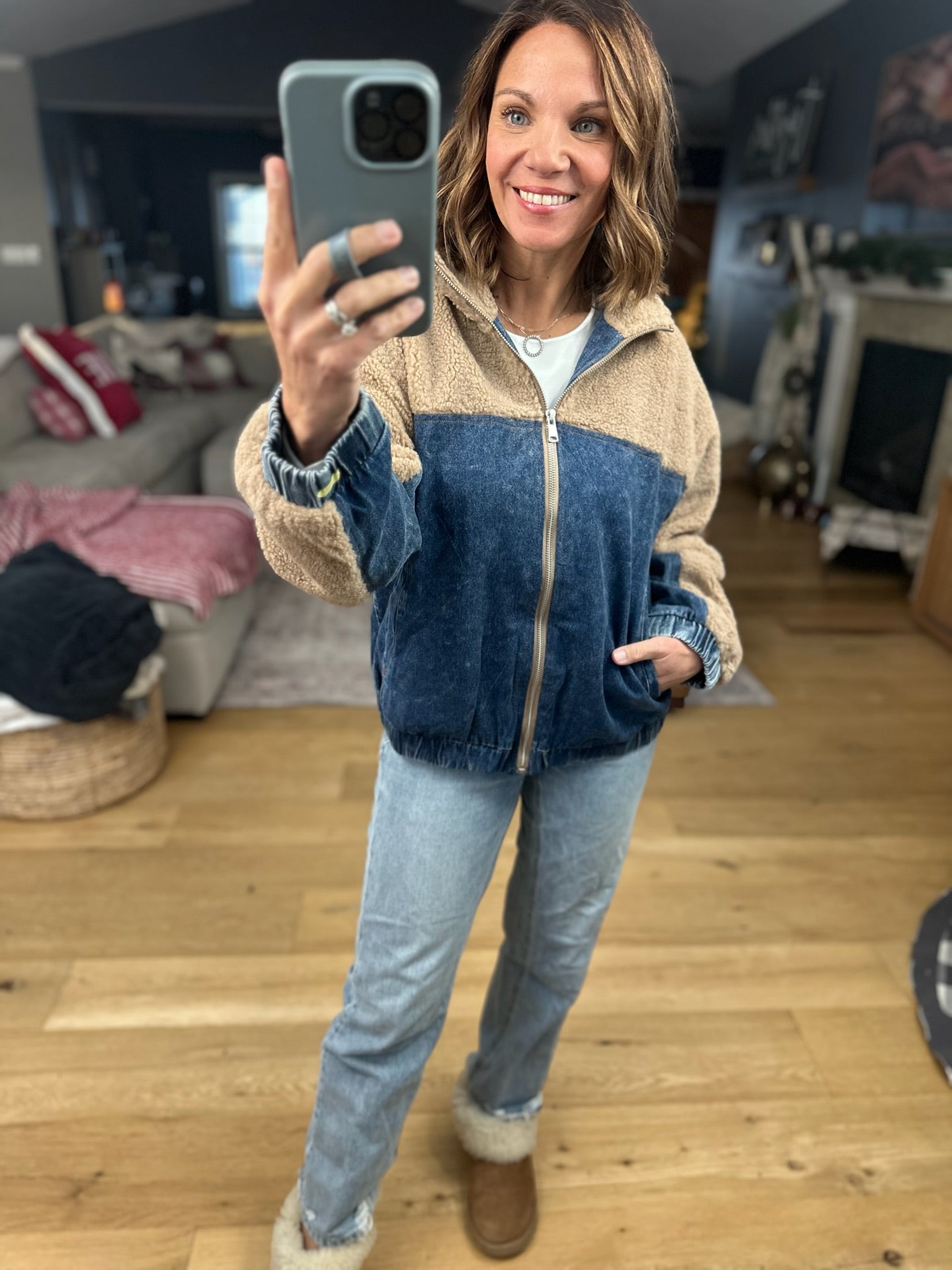 Tell Me Something Good Sherpa Zip Jacket-Jackets-Hem & Thread-Anna Kaytes Boutique, Women's Fashion Boutique in Grinnell, Iowa