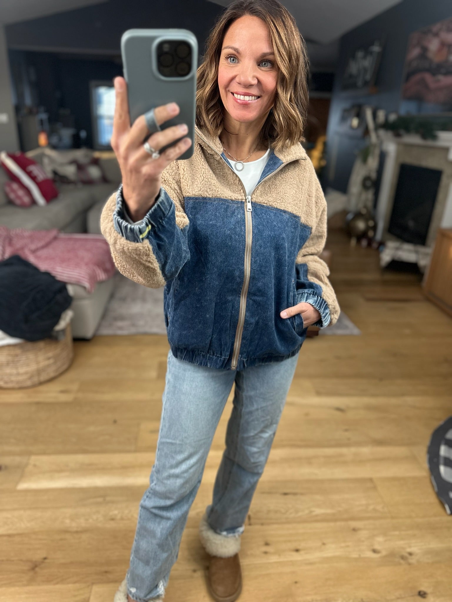 Tell Me Something Good Sherpa Zip Jacket-Jackets-Hem & Thread-Anna Kaytes Boutique, Women's Fashion Boutique in Grinnell, Iowa