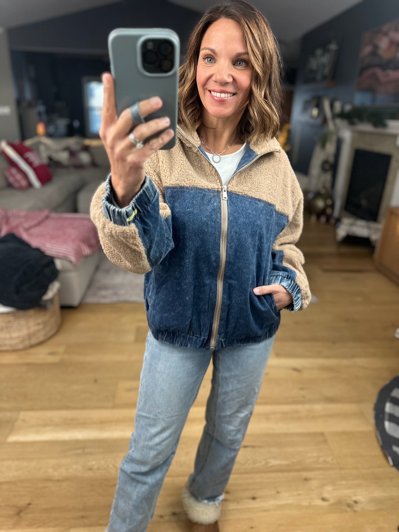 Tell Me Something Good Sherpa Zip Jacket-Jackets-Hem & Thread-Anna Kaytes Boutique, Women's Fashion Boutique in Grinnell, Iowa