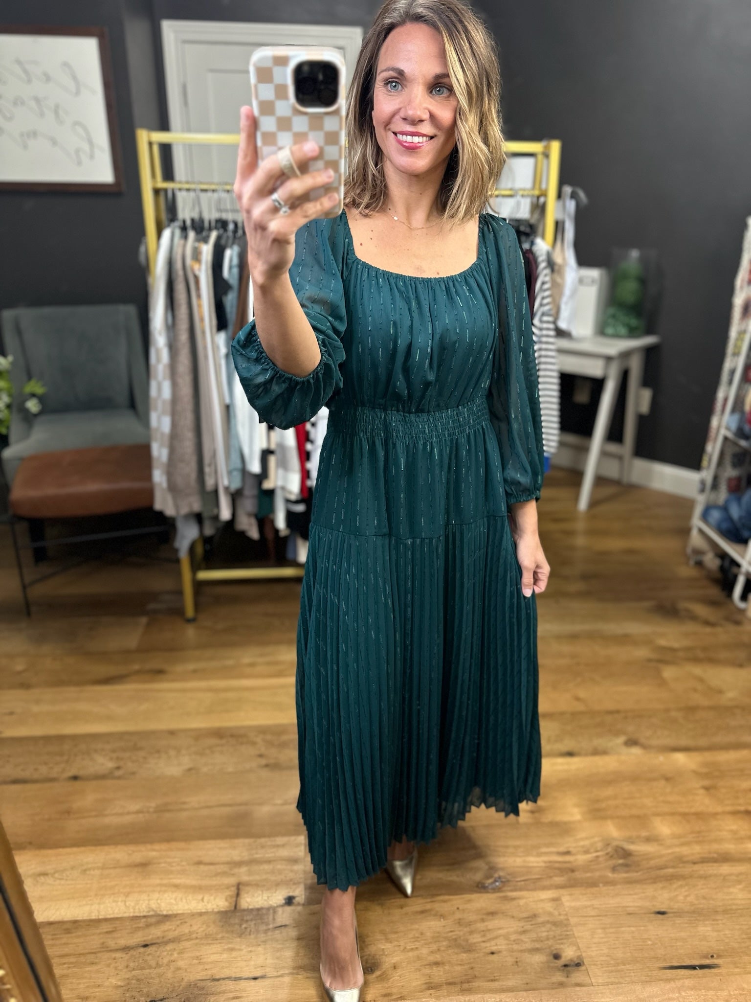 Shining Bright Pleated Detail Dress - Peacock-Skies Are Blue-Anna Kaytes Boutique, Women's Fashion Boutique in Grinnell, Iowa