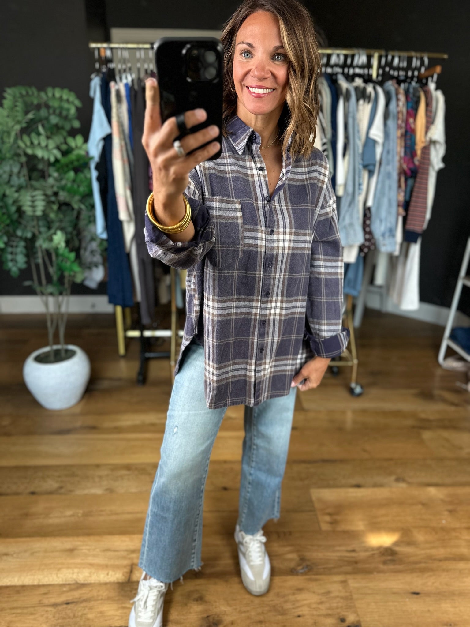 Fully Invested Plaid Button-Down Top-Long Sleeves-Blu Pepper-Anna Kaytes Boutique, Women's Fashion Boutique in Grinnell, Iowa