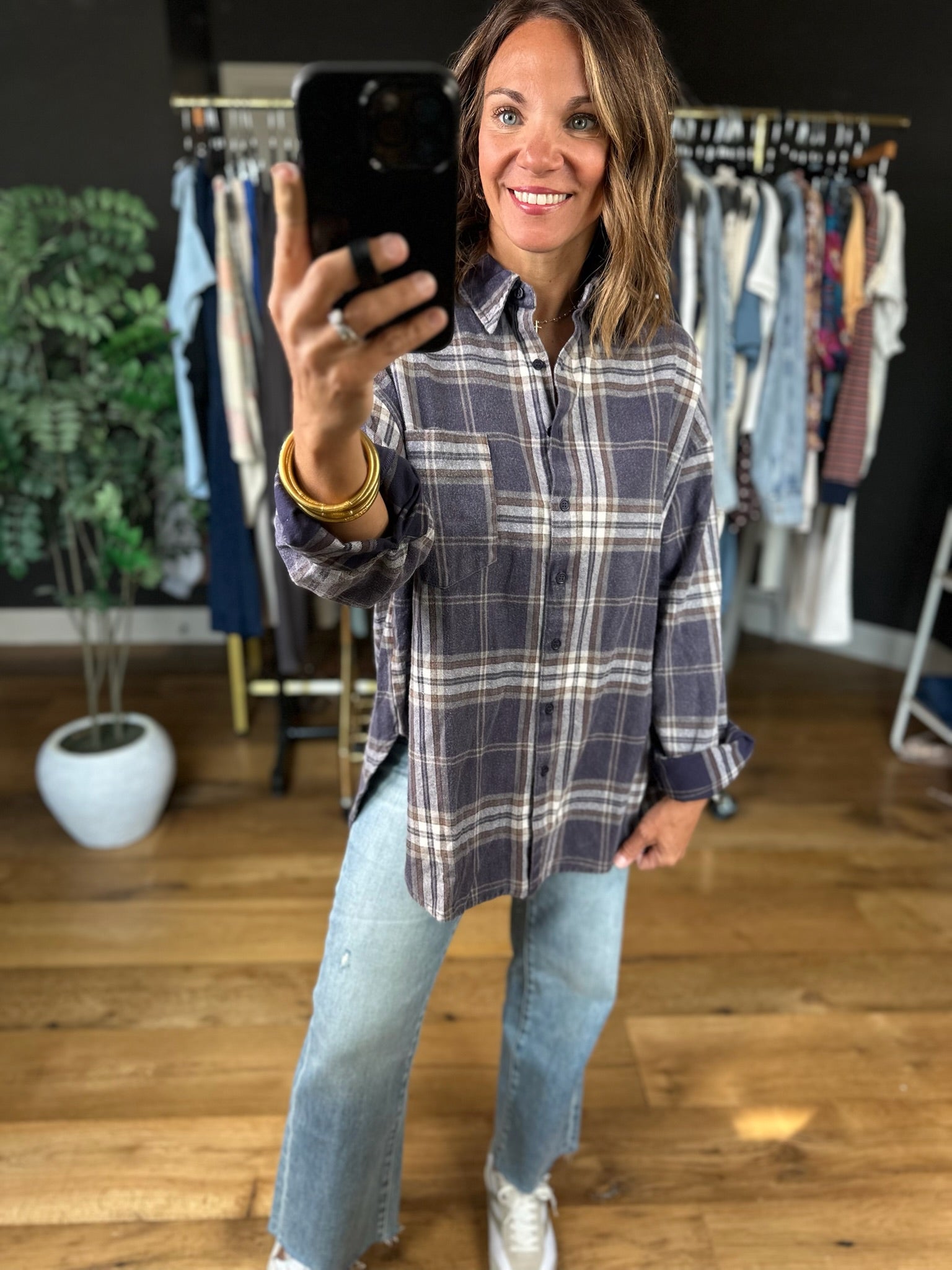 Fully Invested Plaid Button-Down Top-Long Sleeves-Blu Pepper-Anna Kaytes Boutique, Women's Fashion Boutique in Grinnell, Iowa