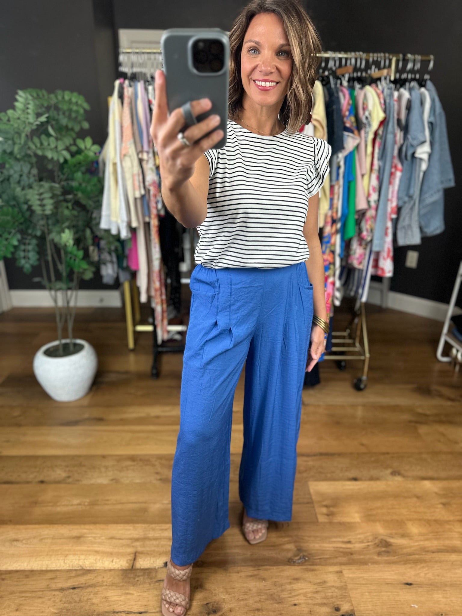 Called Upon Striped Flutter Sleeve Top-Short Sleeves-Vine & Love-Anna Kaytes Boutique, Women's Fashion Boutique in Grinnell, Iowa