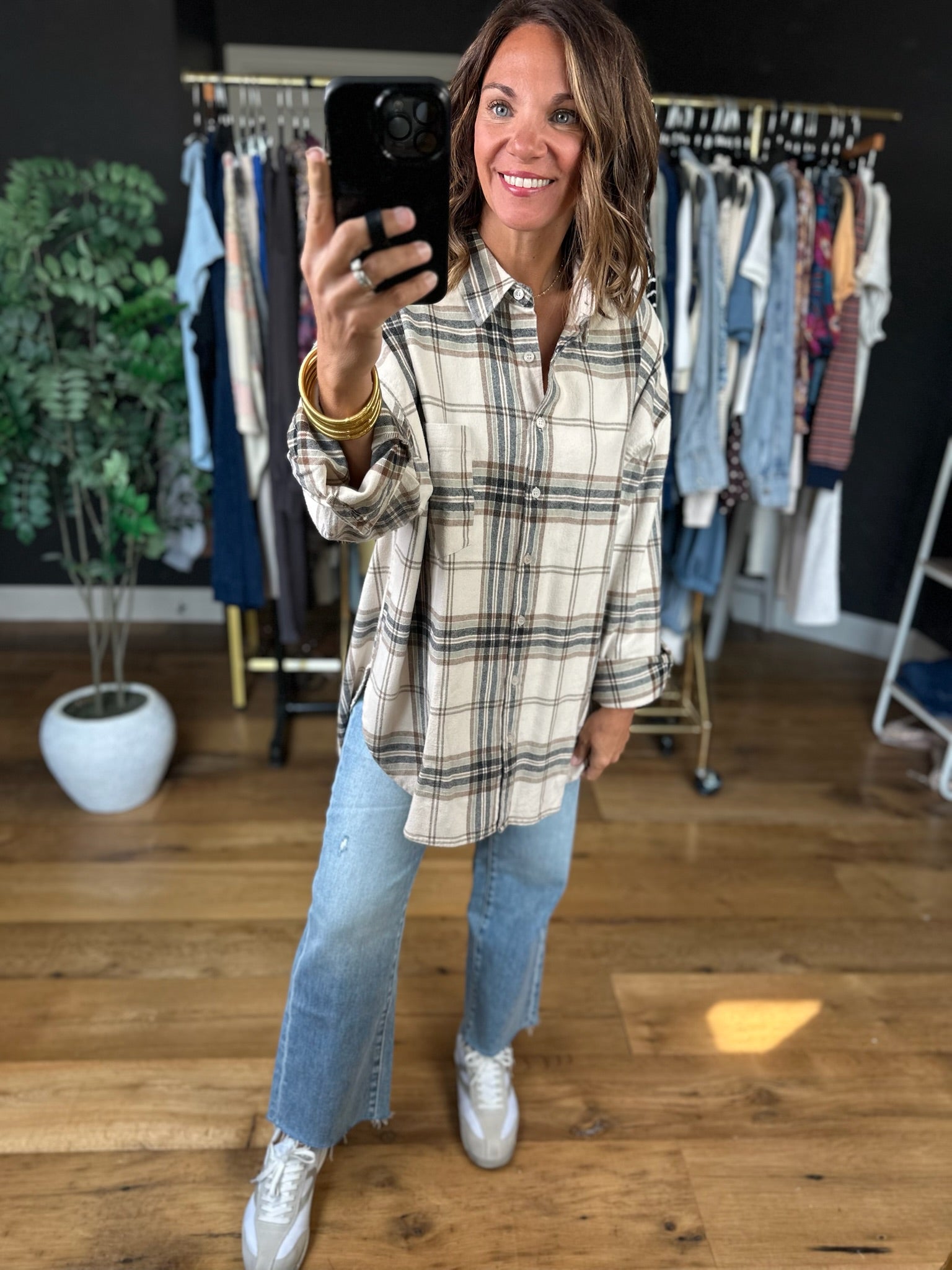 Fully Invested Plaid Button-Down Top-Long Sleeves-Blu Pepper-Anna Kaytes Boutique, Women's Fashion Boutique in Grinnell, Iowa