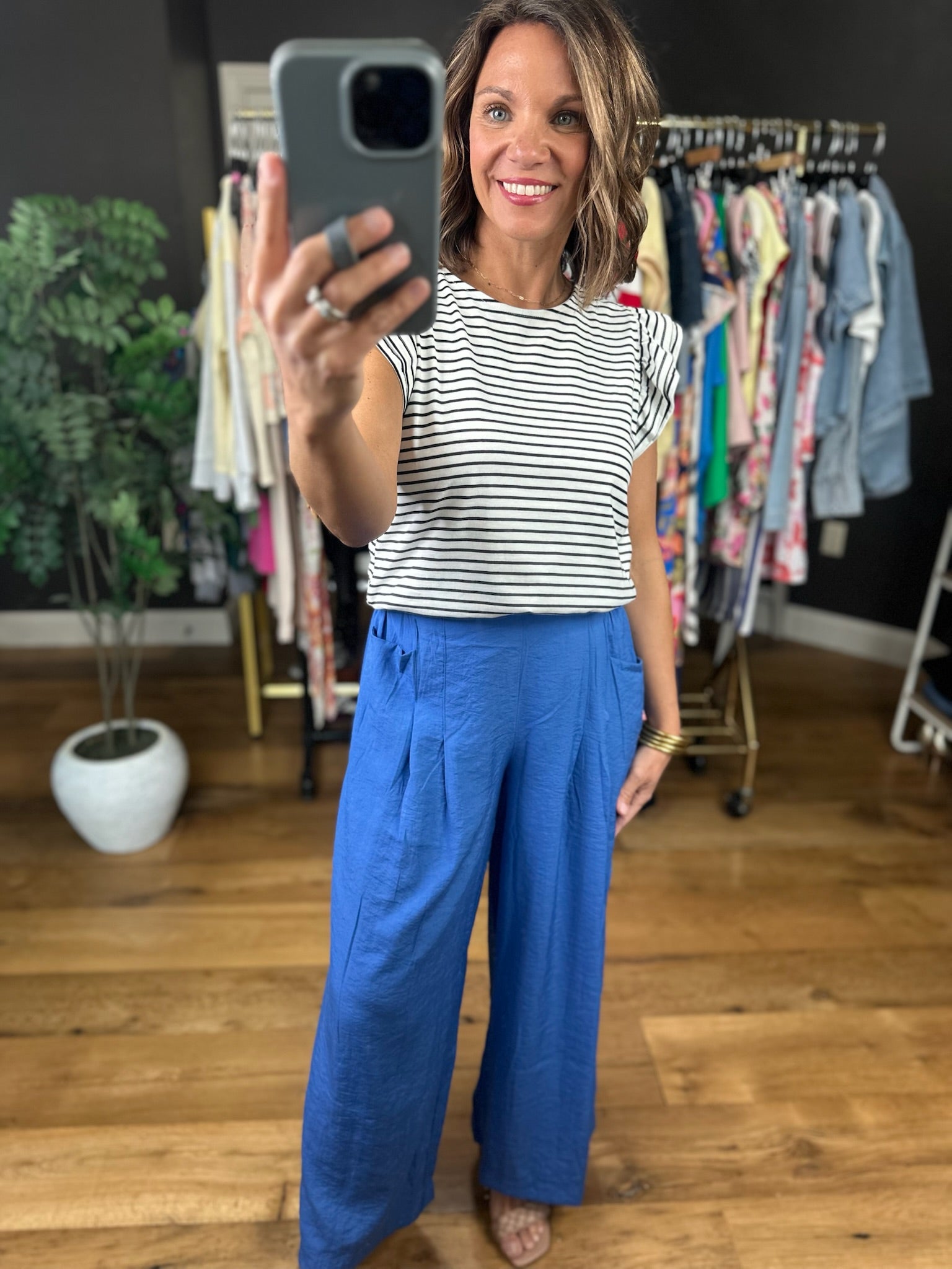 Called Upon Striped Flutter Sleeve Top-Short Sleeves-Vine & Love-Anna Kaytes Boutique, Women's Fashion Boutique in Grinnell, Iowa