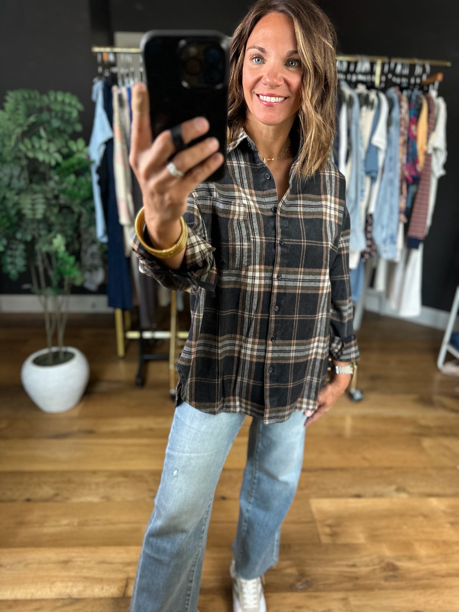 Fully Invested Plaid Button-Down Top-Long Sleeves-Blu Pepper-Anna Kaytes Boutique, Women's Fashion Boutique in Grinnell, Iowa