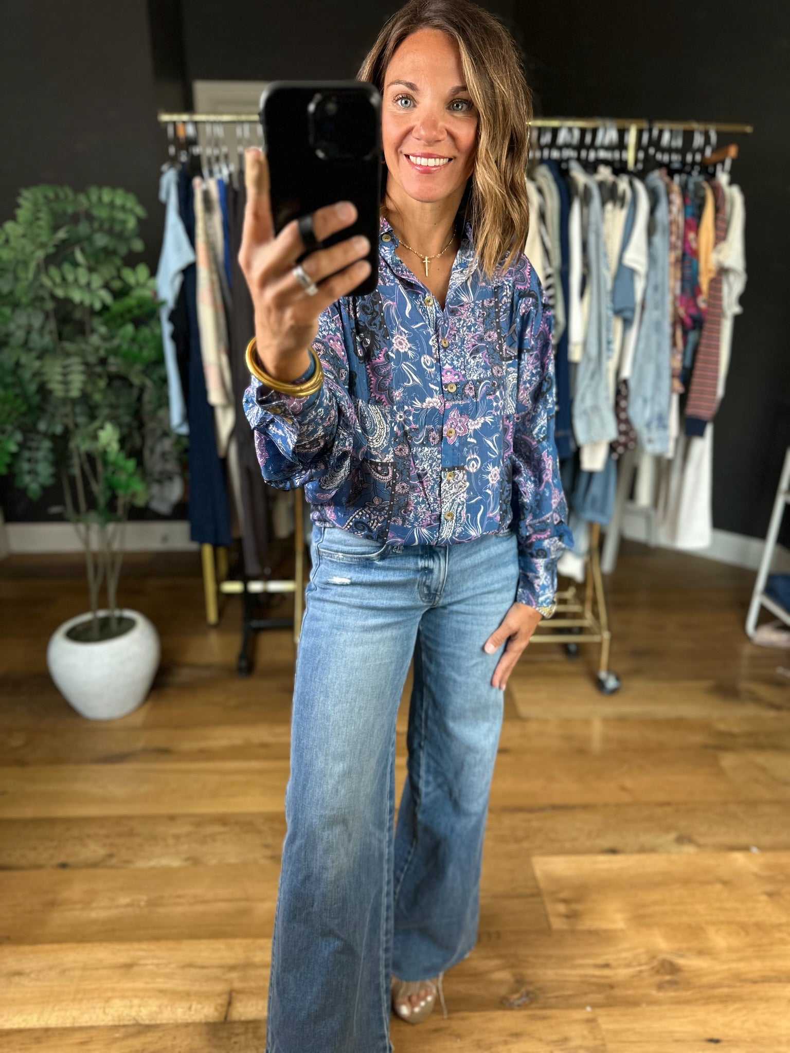 New Directions Button-Down Top-Long Sleeves-ee:some-Anna Kaytes Boutique, Women's Fashion Boutique in Grinnell, Iowa