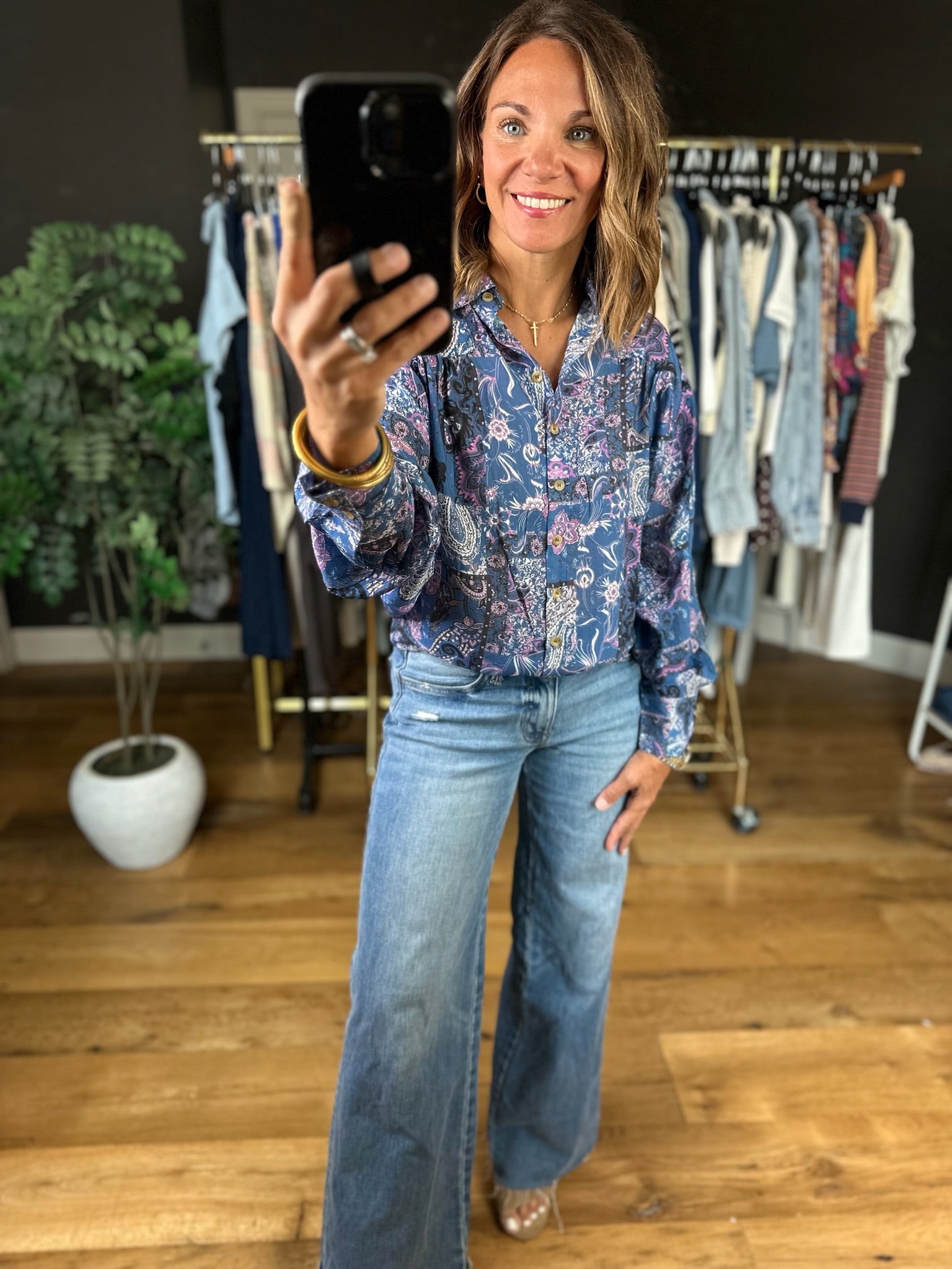 New Directions Button-Down Top-Long Sleeves-ee:some-Anna Kaytes Boutique, Women's Fashion Boutique in Grinnell, Iowa