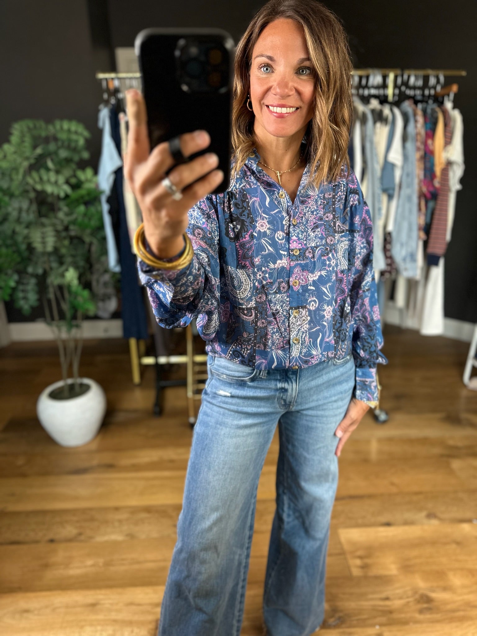 New Directions Button-Down Top-Long Sleeves-ee:some-Anna Kaytes Boutique, Women's Fashion Boutique in Grinnell, Iowa