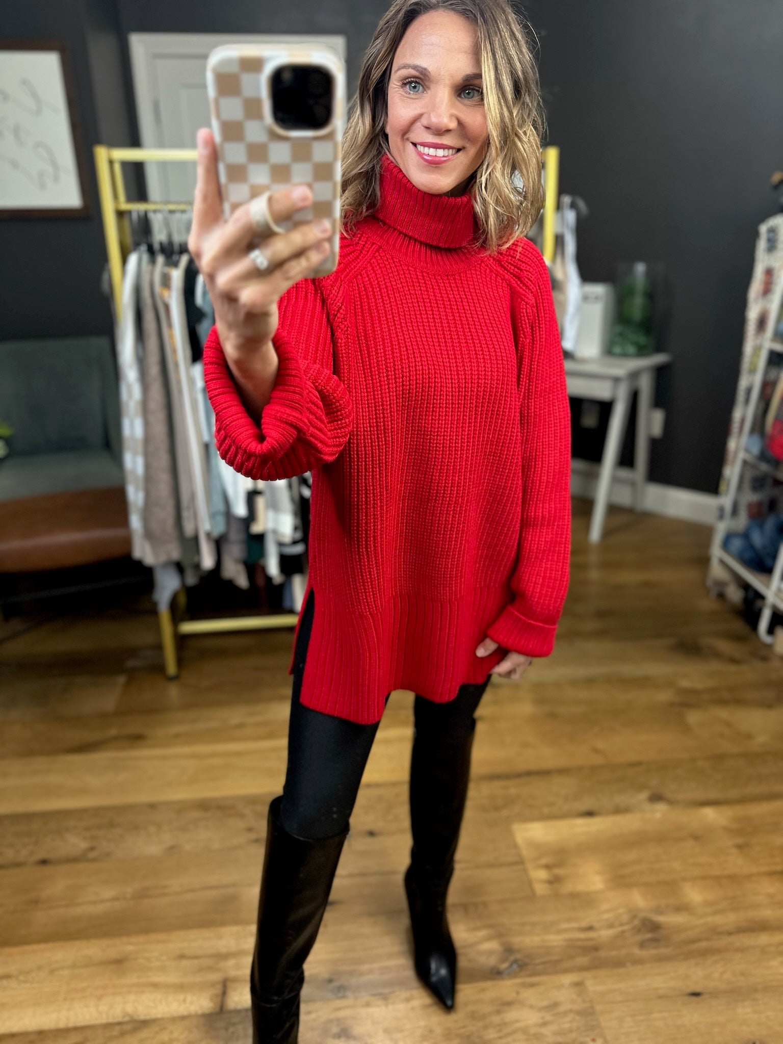 A Moment To Treasure Turtleneck Sweater - Red Knit-Skies Are Blue-Anna Kaytes Boutique, Women's Fashion Boutique in Grinnell, Iowa