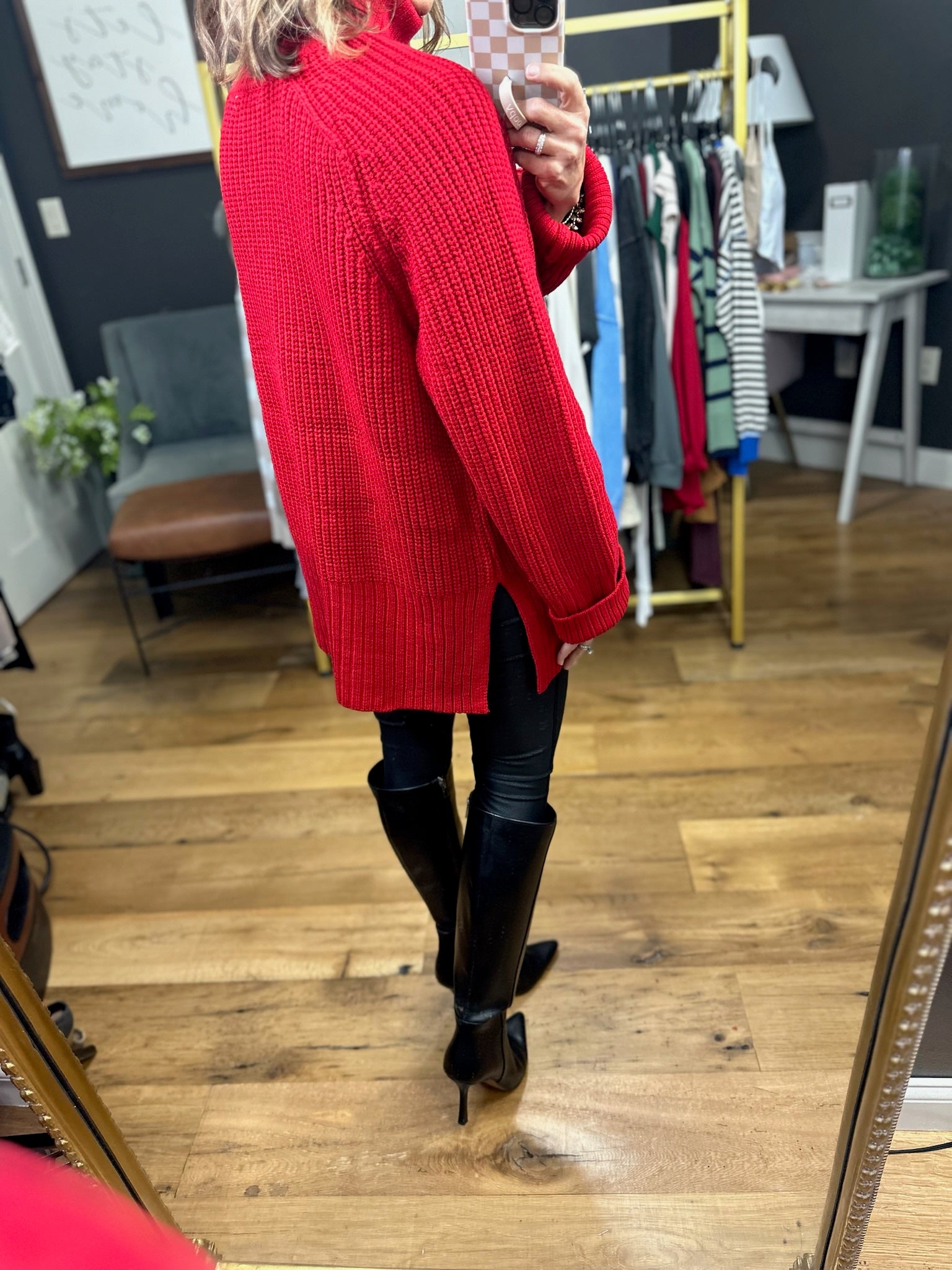 A Moment To Treasure Turtleneck Sweater - Red Knit-Skies Are Blue-Anna Kaytes Boutique, Women's Fashion Boutique in Grinnell, Iowa