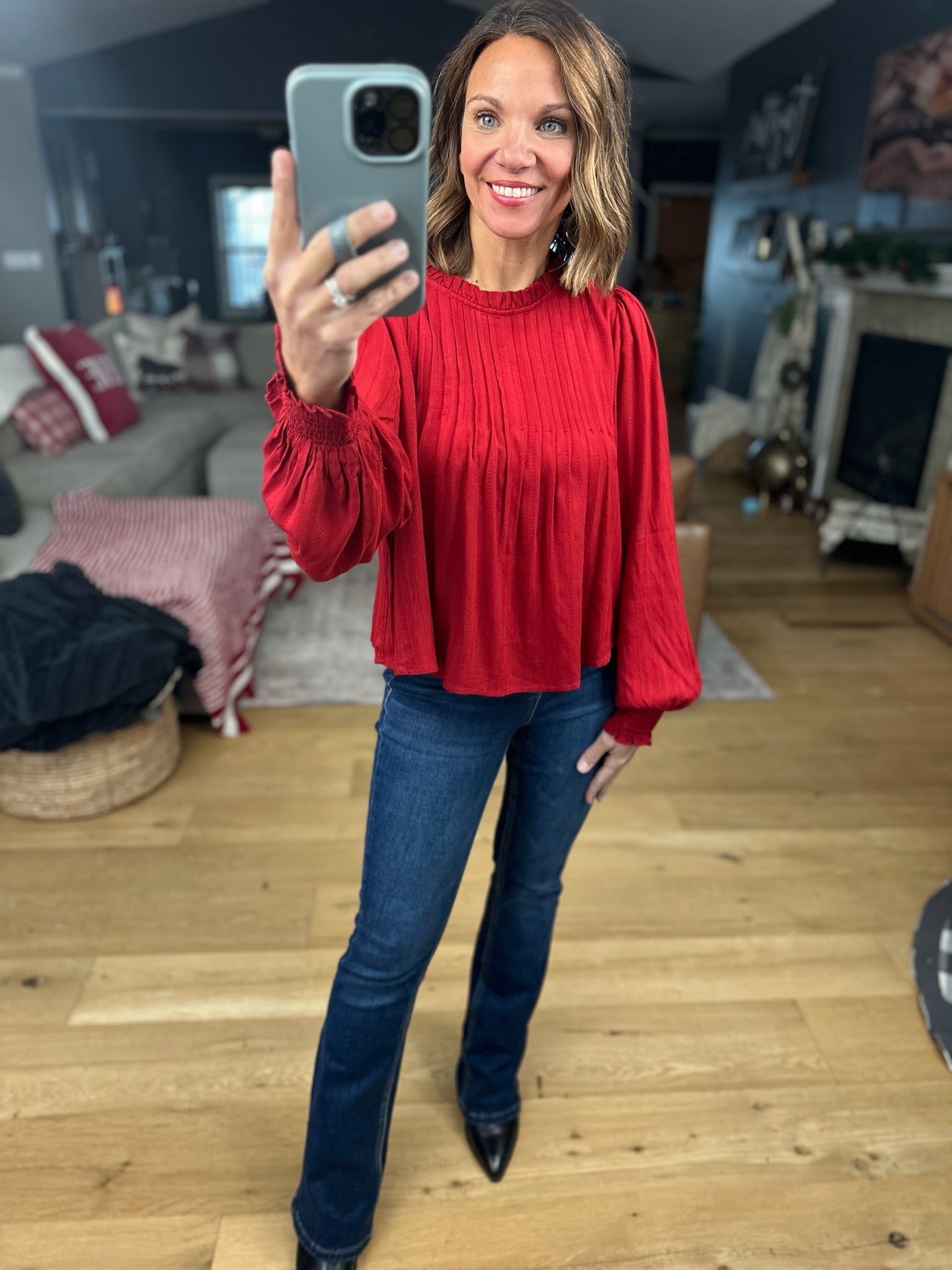 Cheers To You Pleated Top-Long Sleeves-Anniewear-Anna Kaytes Boutique, Women's Fashion Boutique in Grinnell, Iowa