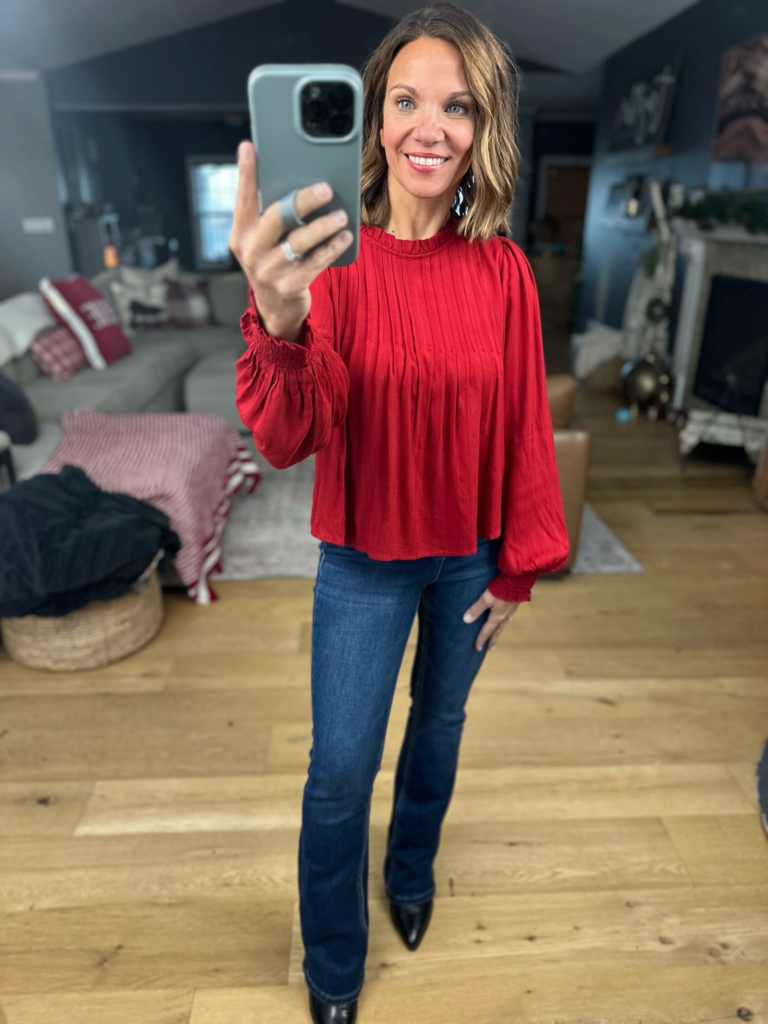 Cheers To You Pleated Top-Long Sleeves-Anniewear-Anna Kaytes Boutique, Women's Fashion Boutique in Grinnell, Iowa