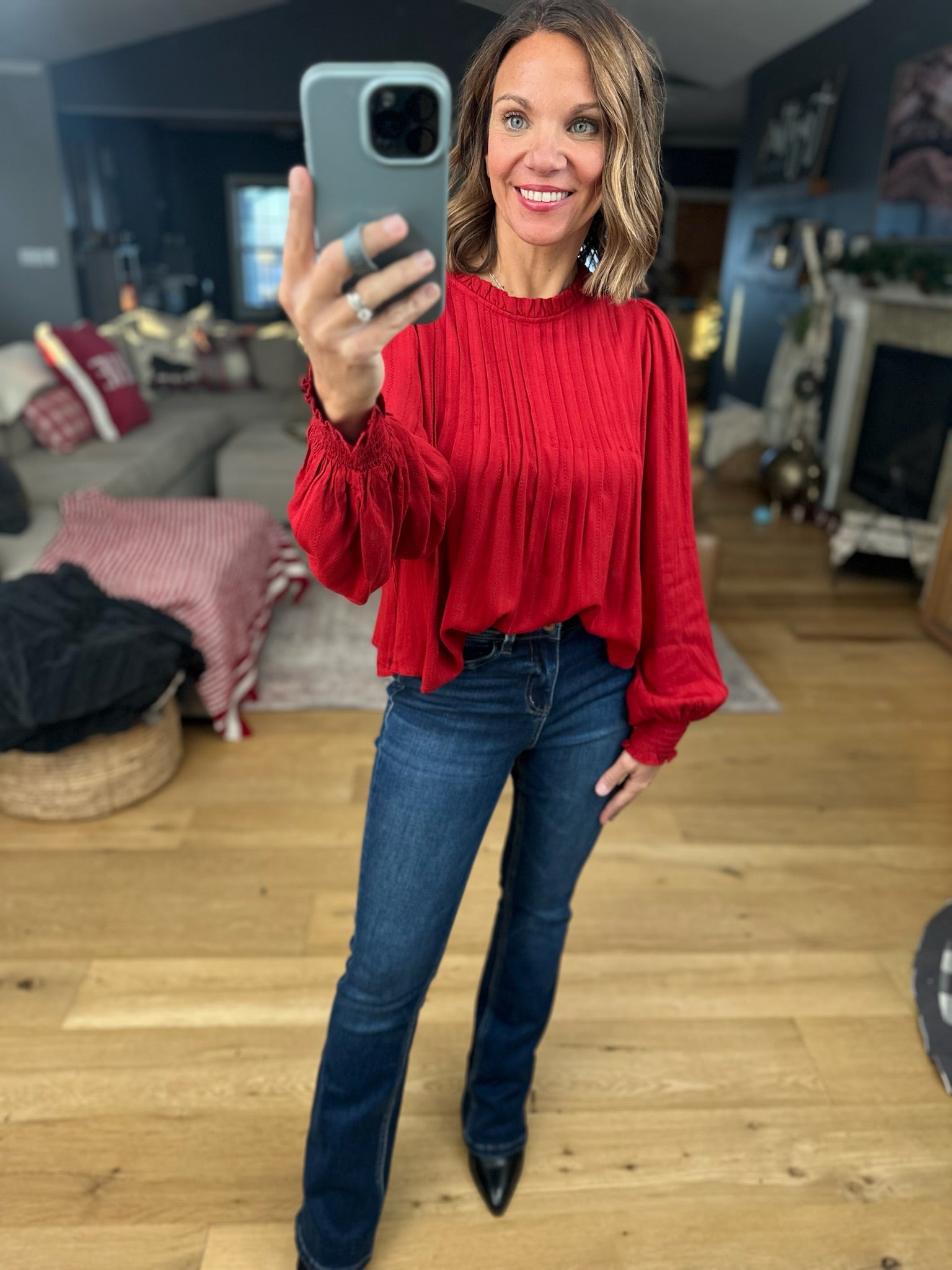 Cheers To You Pleated Top-Long Sleeves-Anniewear-Anna Kaytes Boutique, Women's Fashion Boutique in Grinnell, Iowa