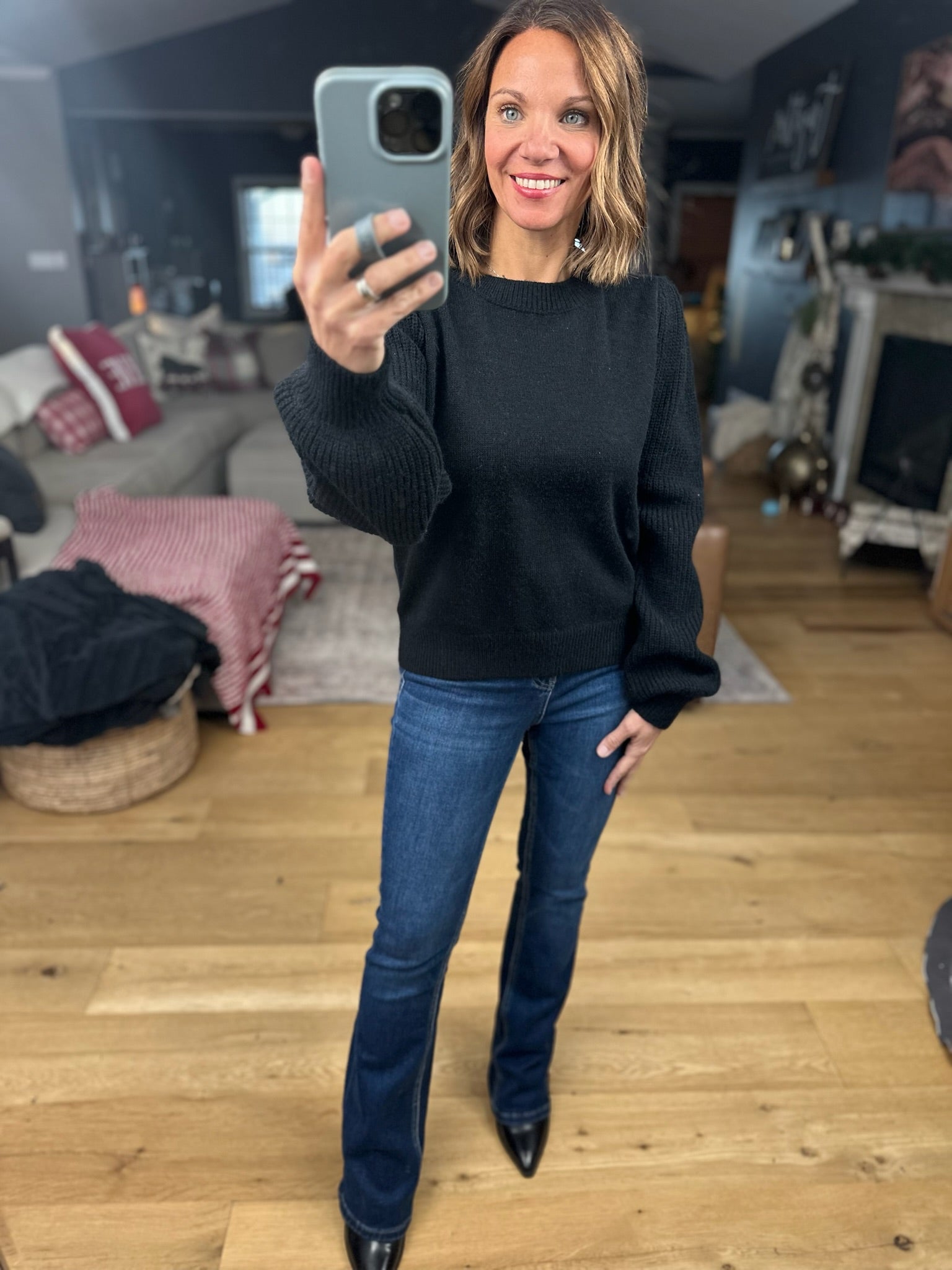 Here And There Balloon Sleeve Sweater-Sweaters-& Merci-Anna Kaytes Boutique, Women's Fashion Boutique in Grinnell, Iowa