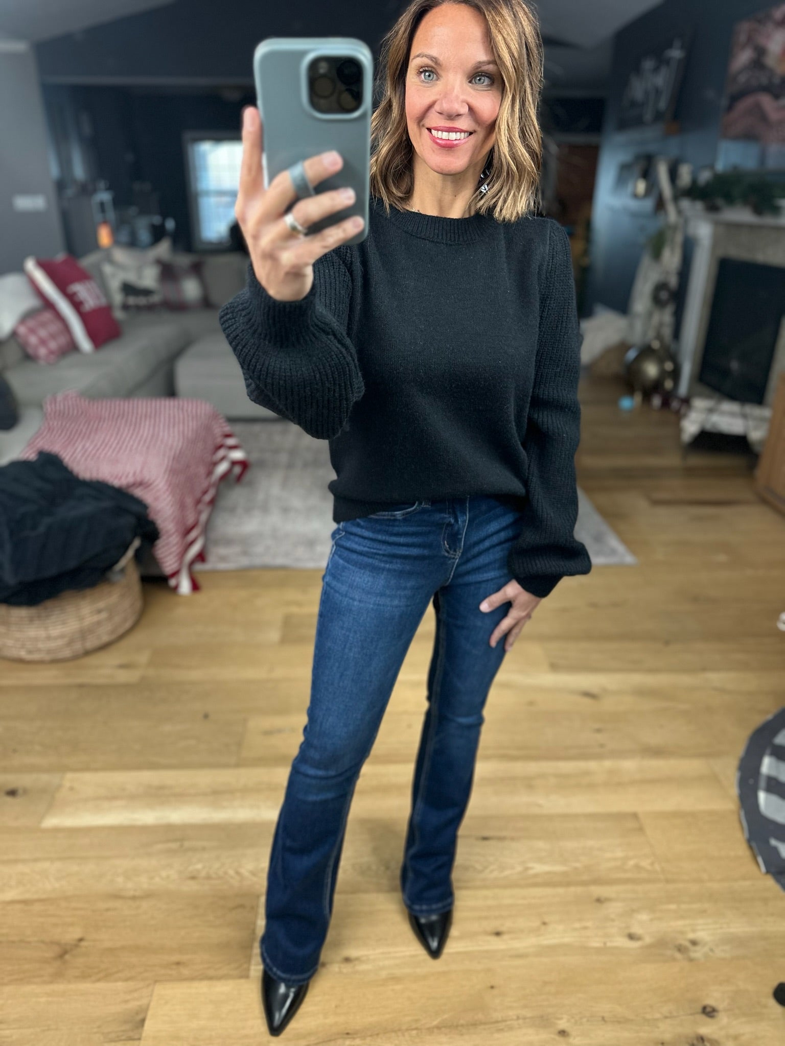 Here And There Balloon Sleeve Sweater-Sweaters-& Merci-Anna Kaytes Boutique, Women's Fashion Boutique in Grinnell, Iowa