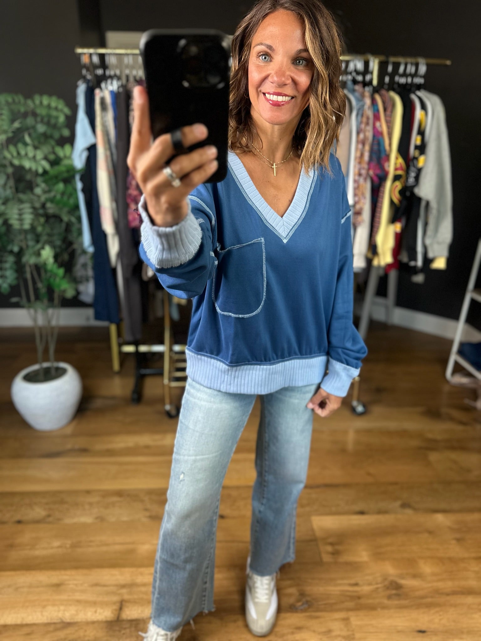 Made For You V-Neck Top-Long Sleeves-ee:some-Anna Kaytes Boutique, Women's Fashion Boutique in Grinnell, Iowa