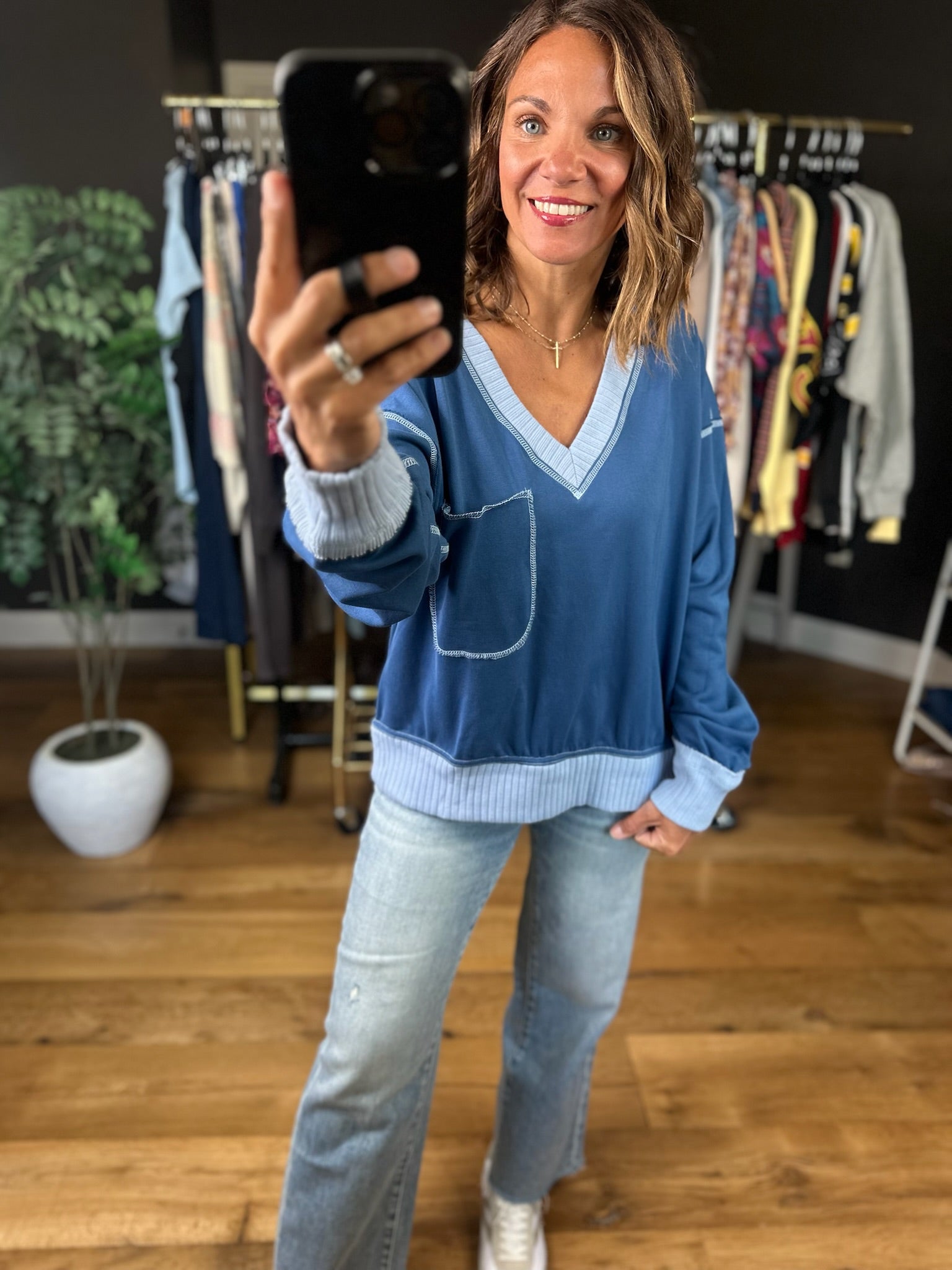 Made For You V-Neck Top-Long Sleeves-ee:some-Anna Kaytes Boutique, Women's Fashion Boutique in Grinnell, Iowa