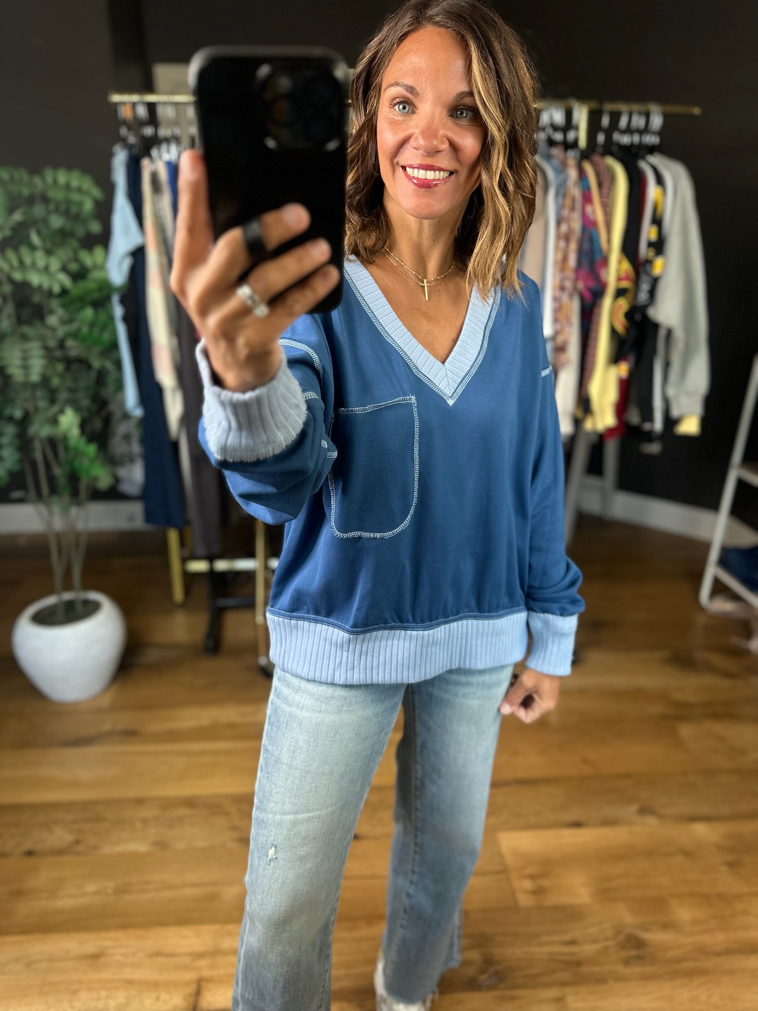 Made For You V-Neck Top-Long Sleeves-ee:some-Anna Kaytes Boutique, Women's Fashion Boutique in Grinnell, Iowa