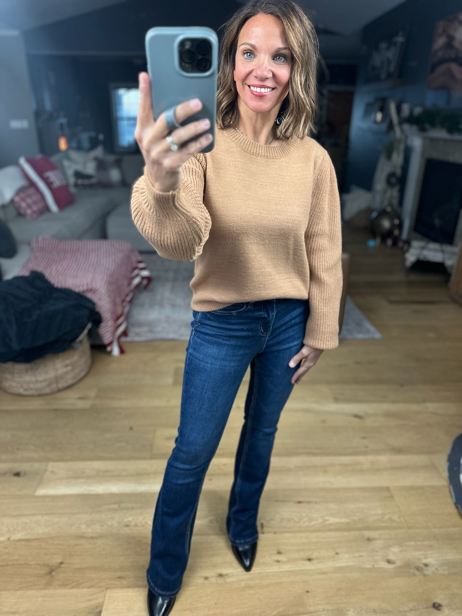 Here And There Balloon Sleeve Sweater-Sweaters-& Merci-Anna Kaytes Boutique, Women's Fashion Boutique in Grinnell, Iowa