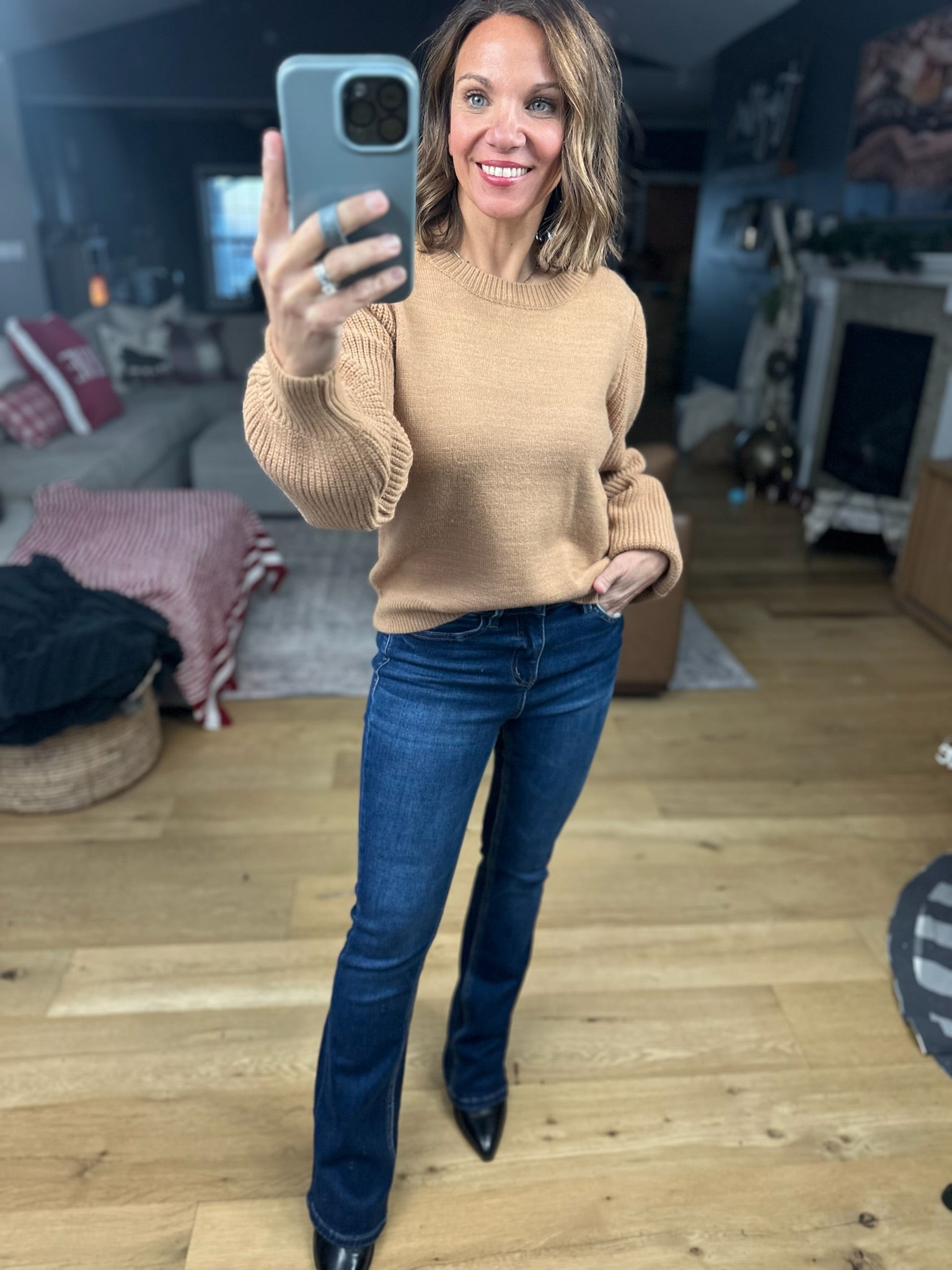 Here And There Balloon Sleeve Sweater-Sweaters-& Merci-Anna Kaytes Boutique, Women's Fashion Boutique in Grinnell, Iowa