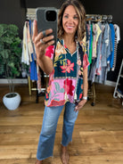 Happy Feelings Floral Crochet-Trim Top-Short Sleeves-Umgee-Anna Kaytes Boutique, Women's Fashion Boutique in Grinnell, Iowa