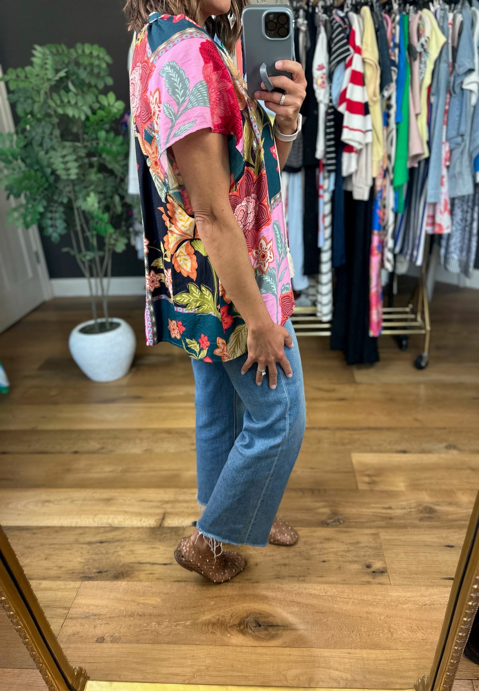 Happy Feelings Floral Crochet-Trim Top-Short Sleeves-Umgee-Anna Kaytes Boutique, Women's Fashion Boutique in Grinnell, Iowa