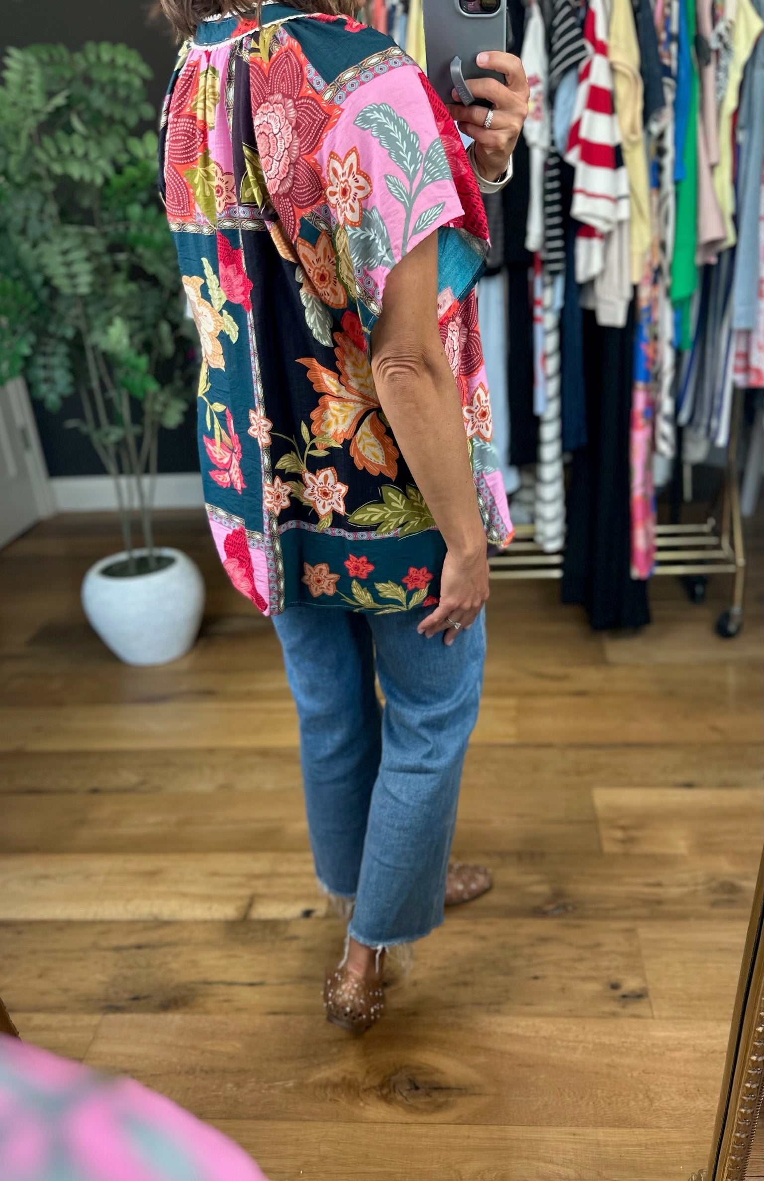 Happy Feelings Floral Crochet-Trim Top-Short Sleeves-Umgee-Anna Kaytes Boutique, Women's Fashion Boutique in Grinnell, Iowa