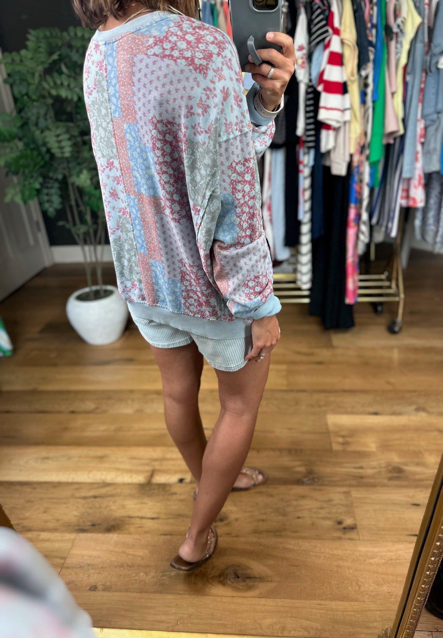 Sweetest Spring Patchwork Crewneck Top-Sweaters-Easel-Anna Kaytes Boutique, Women's Fashion Boutique in Grinnell, Iowa