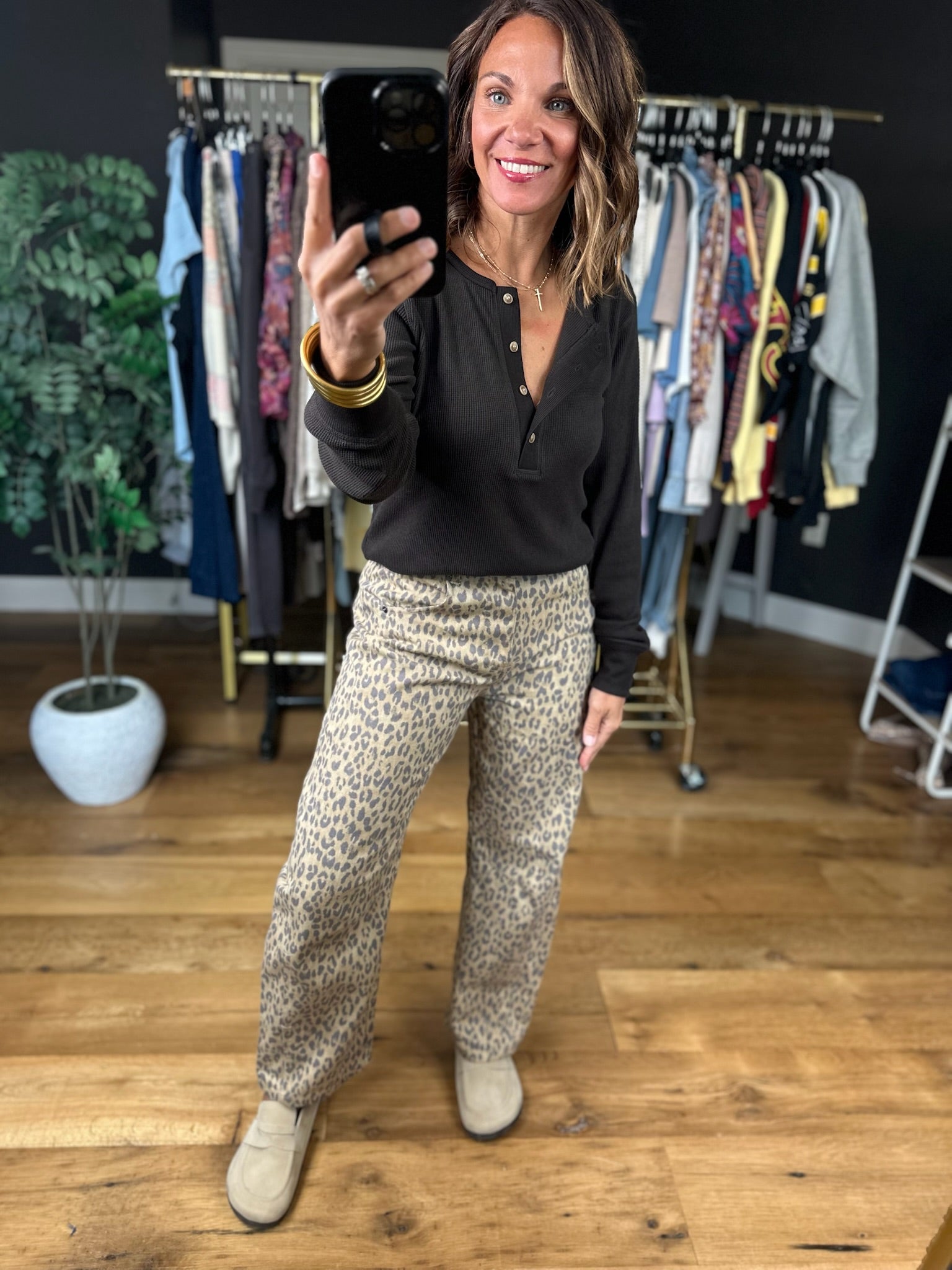 The Alexis Leopard Barrel Denim-Pants-Blu Pepper-Anna Kaytes Boutique, Women's Fashion Boutique in Grinnell, Iowa