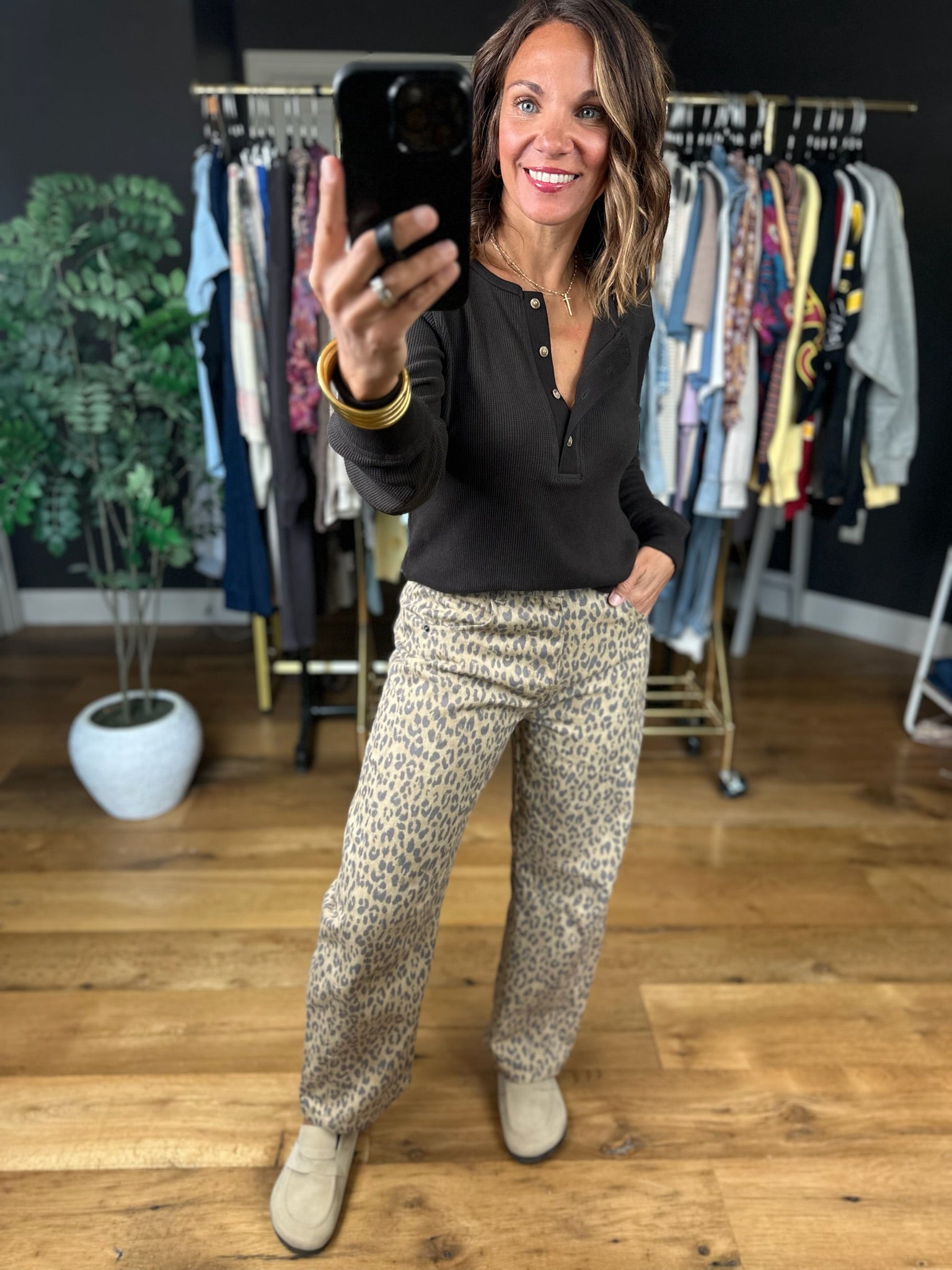 The Alexis Leopard Barrel Denim-Pants-Blu Pepper-Anna Kaytes Boutique, Women's Fashion Boutique in Grinnell, Iowa