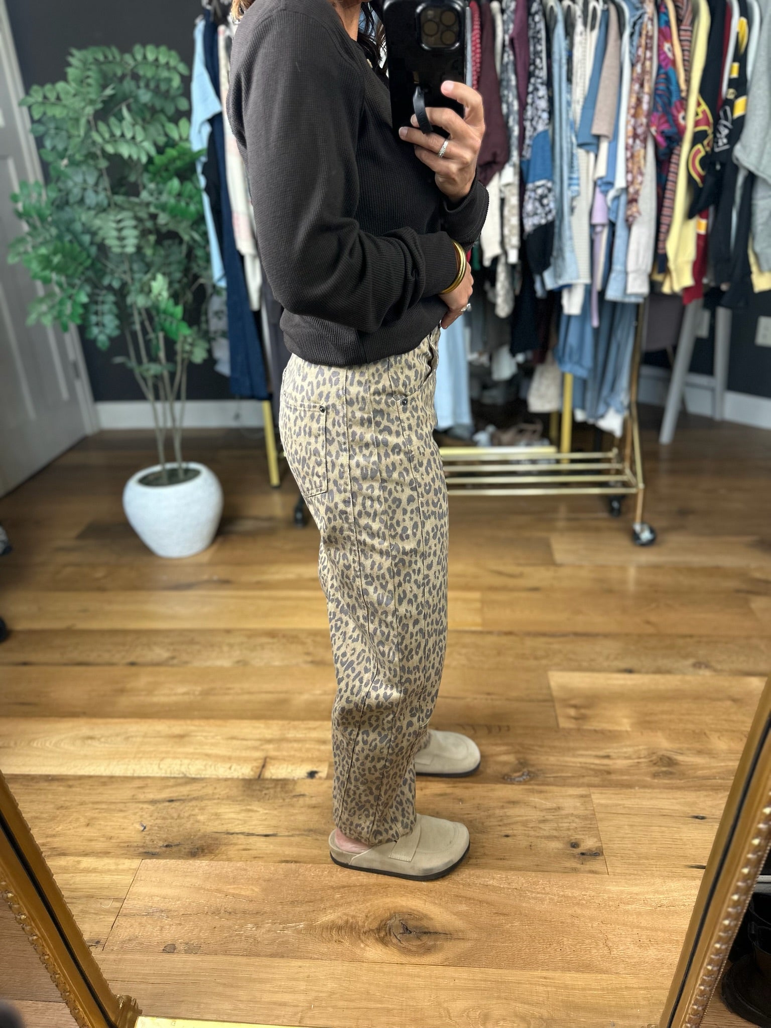 The Alexis Leopard Barrel Denim-Pants-Blu Pepper-Anna Kaytes Boutique, Women's Fashion Boutique in Grinnell, Iowa