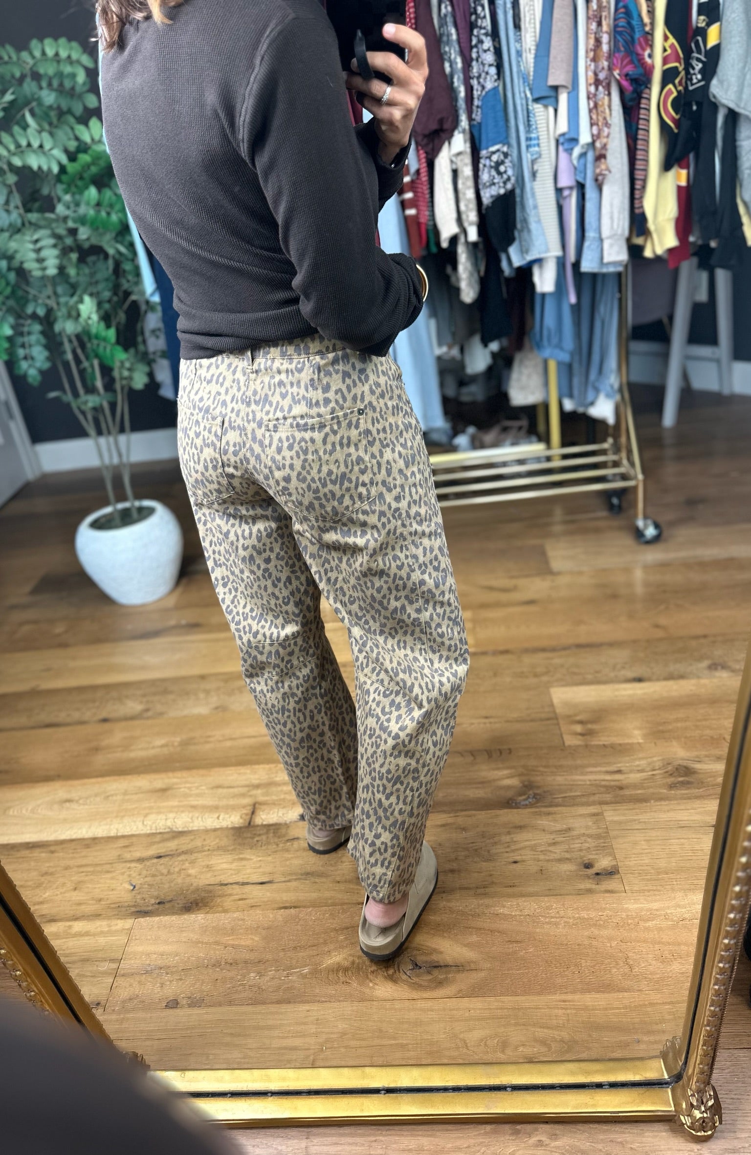 The Alexis Leopard Barrel Denim-Pants-Blu Pepper-Anna Kaytes Boutique, Women's Fashion Boutique in Grinnell, Iowa