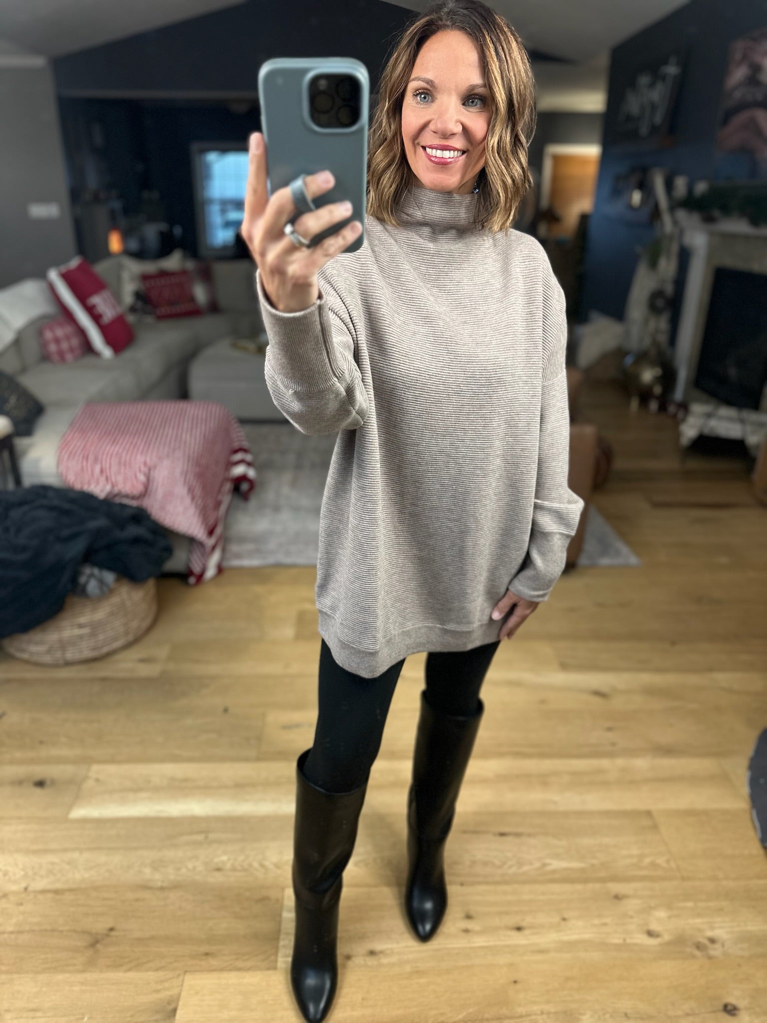 Thinking Of Us Mock-Neck Tunic Sweater-Sweaters-Anniewear-Anna Kaytes Boutique, Women's Fashion Boutique in Grinnell, Iowa