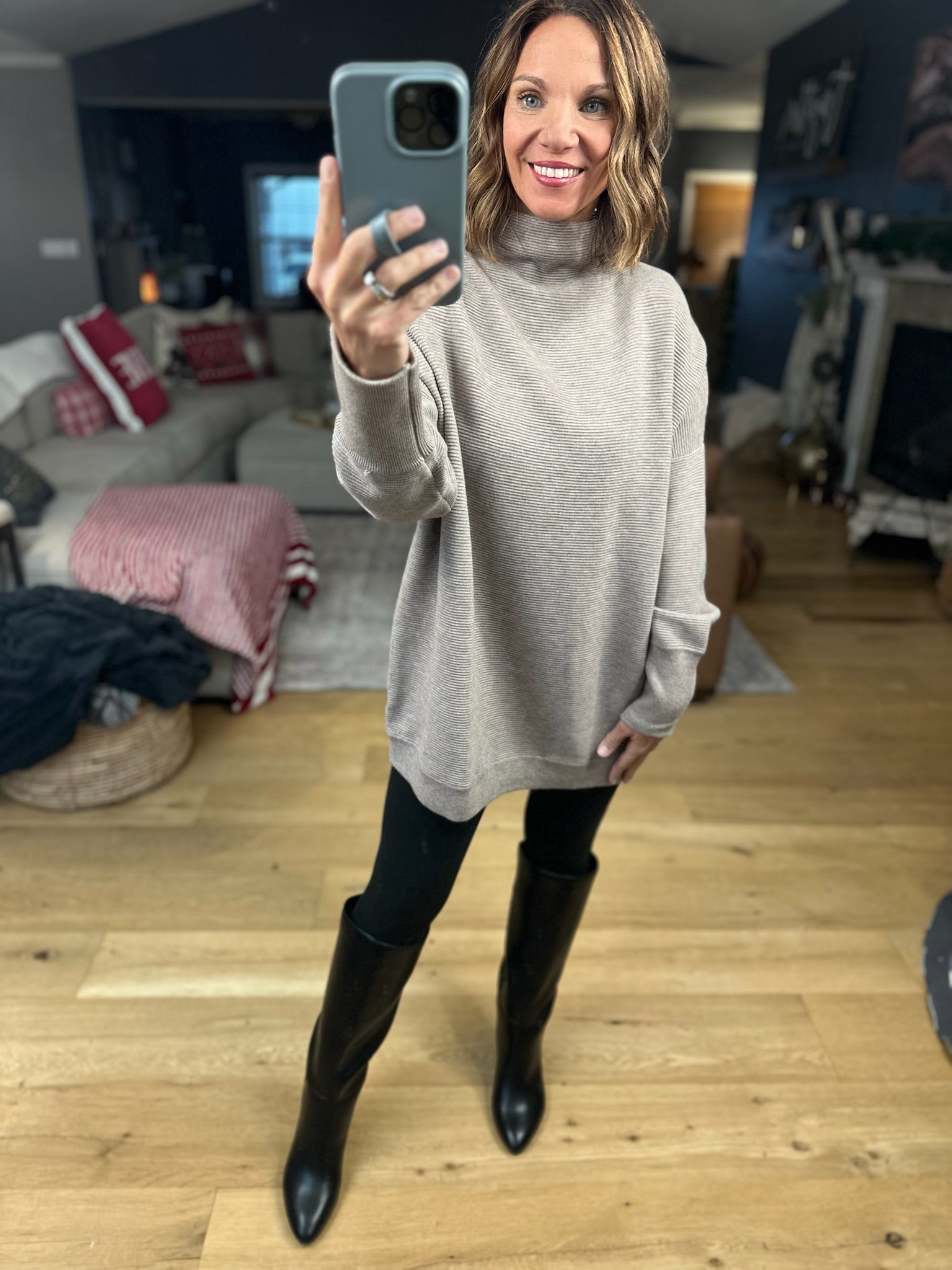 Thinking Of Us Mock-Neck Tunic Sweater-Sweaters-Anniewear-Anna Kaytes Boutique, Women's Fashion Boutique in Grinnell, Iowa